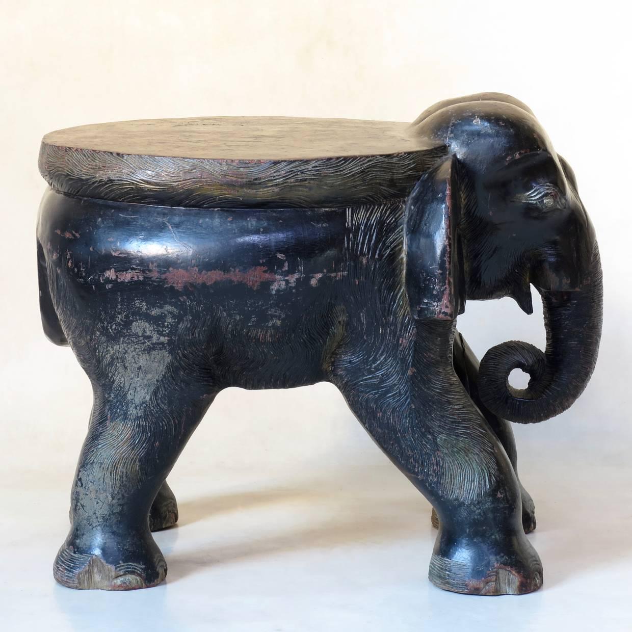 Ebonized Elephant Stool - Circa 1950s 2