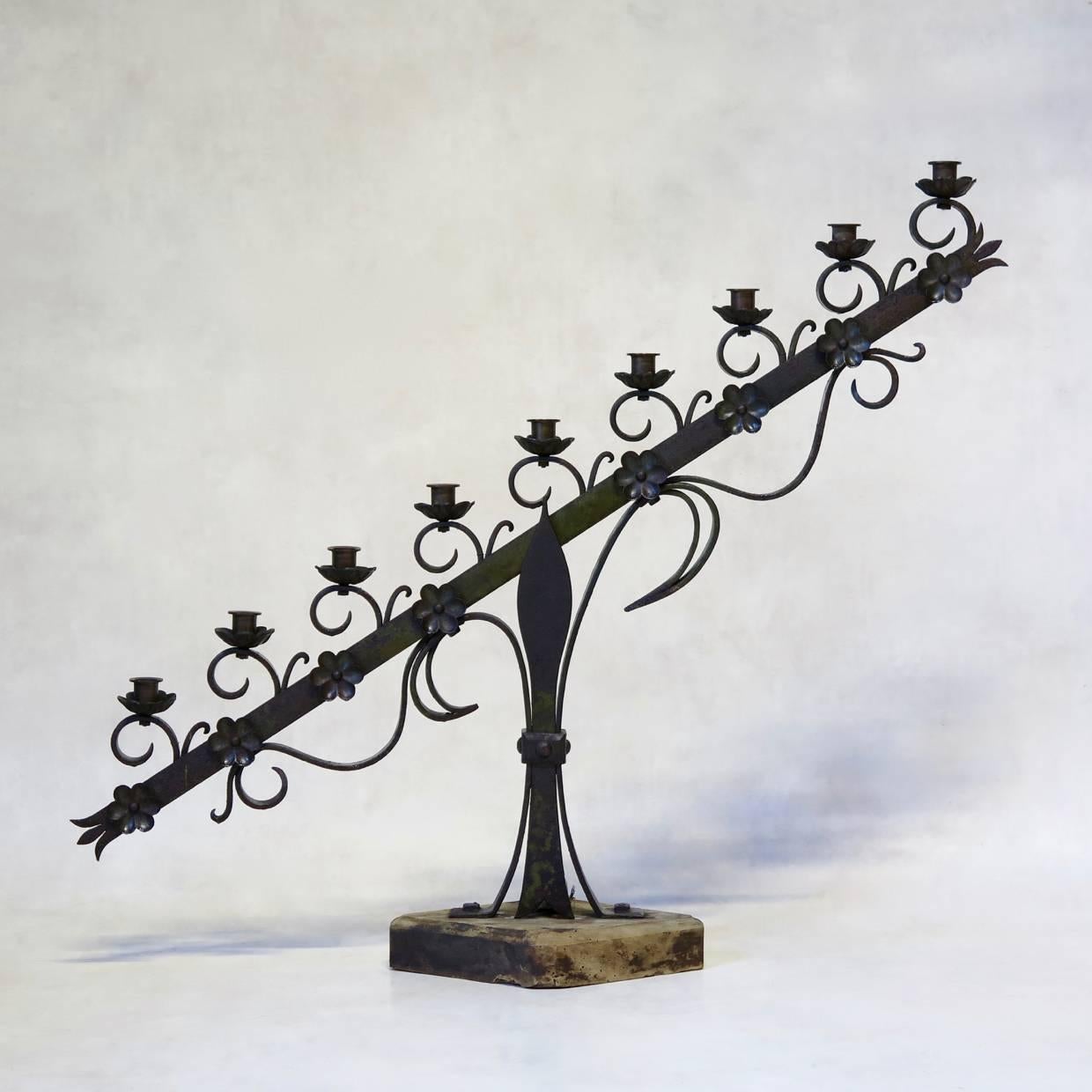 French Large Pair of Ecclesiastical Iron Candleholders, France, Early 20th Century For Sale