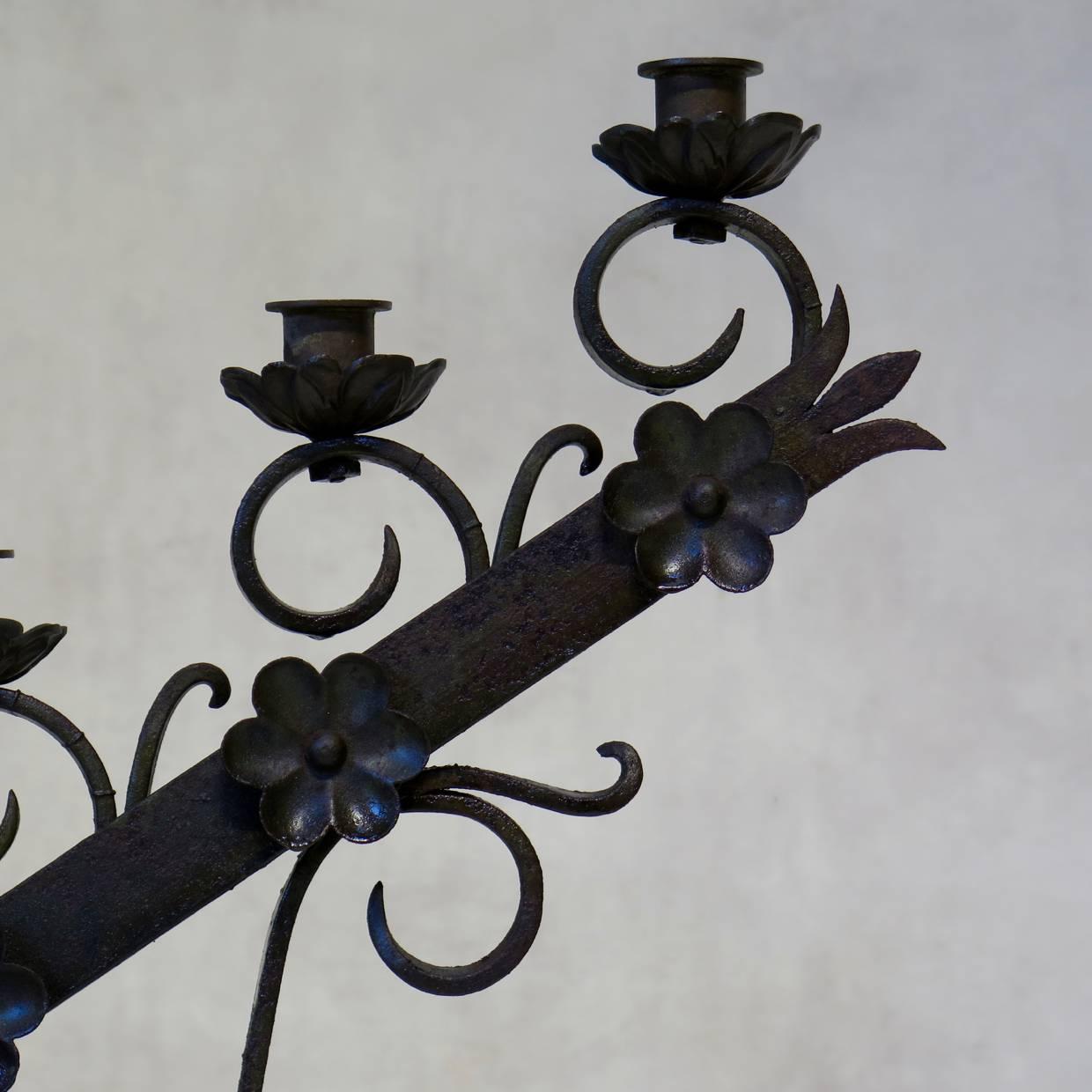 Large Pair of Ecclesiastical Iron Candleholders, France, Early 20th Century For Sale 3