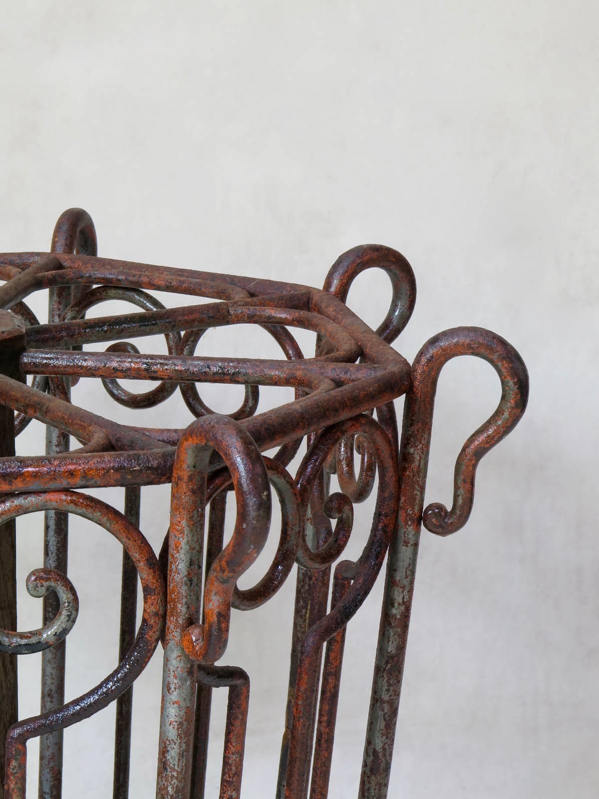 Painted Large Wrought Iron Umbrella Stand, France, Late 19th Century For Sale