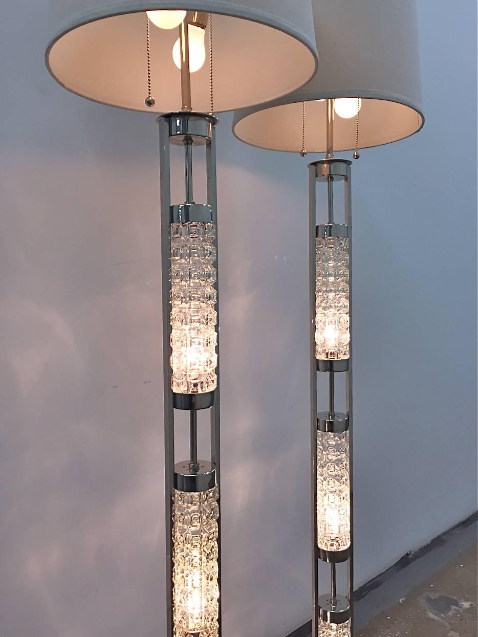 Mid-20th Century Pair of Floor Lamps in the Orrefors Style