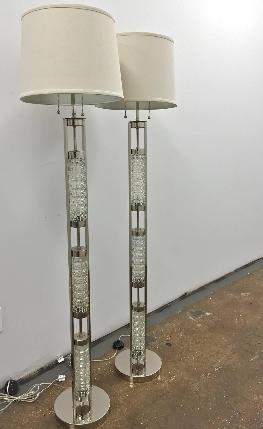 Pair of Floor Lamps in the Orrefors Style For Sale at 1stdibs
