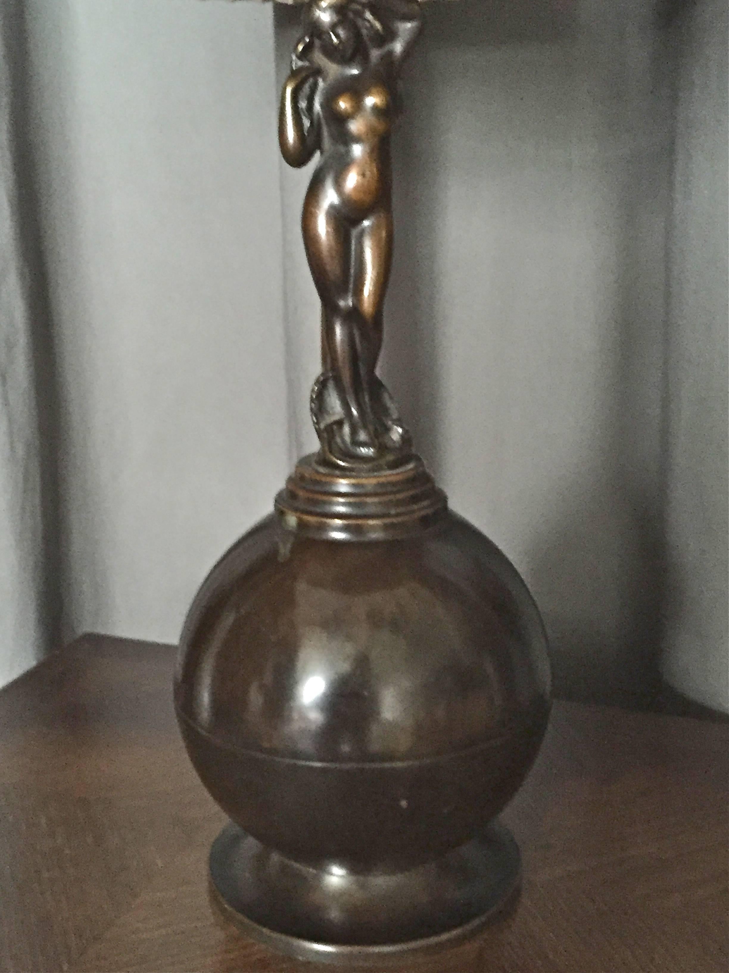 Scandinavian Modern Art Deco Style Bronze Table Lamp by AE Bronze For Sale