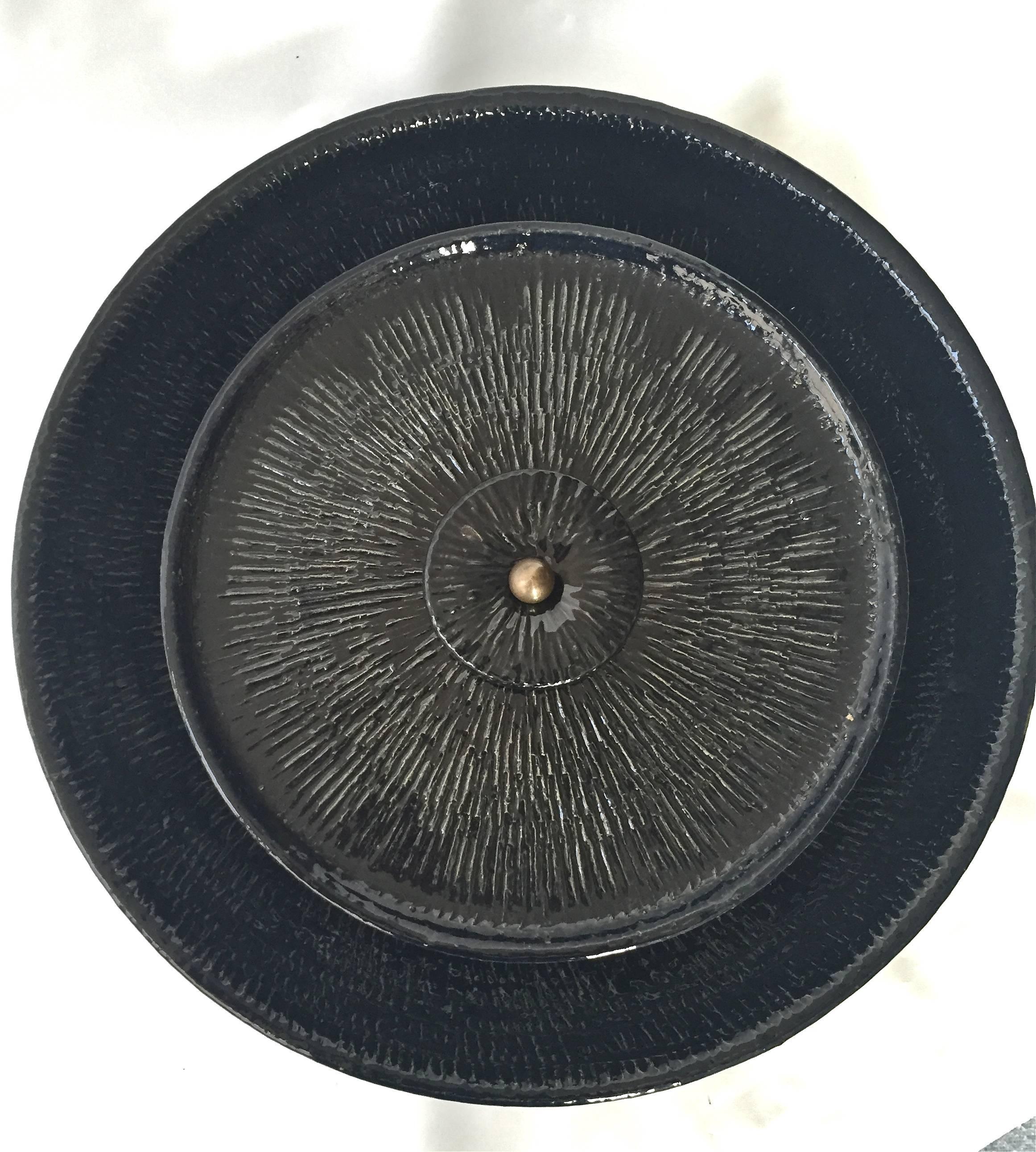 Vintage, dark blue glaze ceramic wall light, Denmark. Marked on back: SEP 411. Existing wiring, rewiring available upon request.