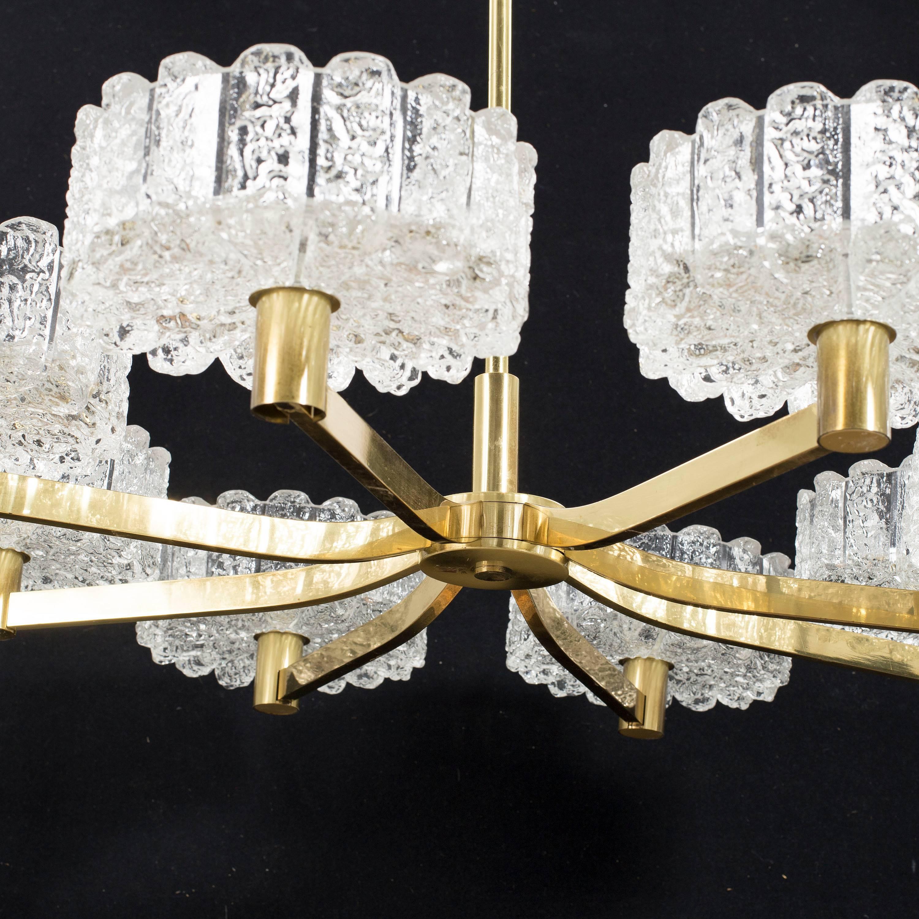 Large Chandelier, Orrefors attributed, Sweden, circa 1960.
Crystal bawls on brass hardware.
Existing wiring, rewiring available upon request.