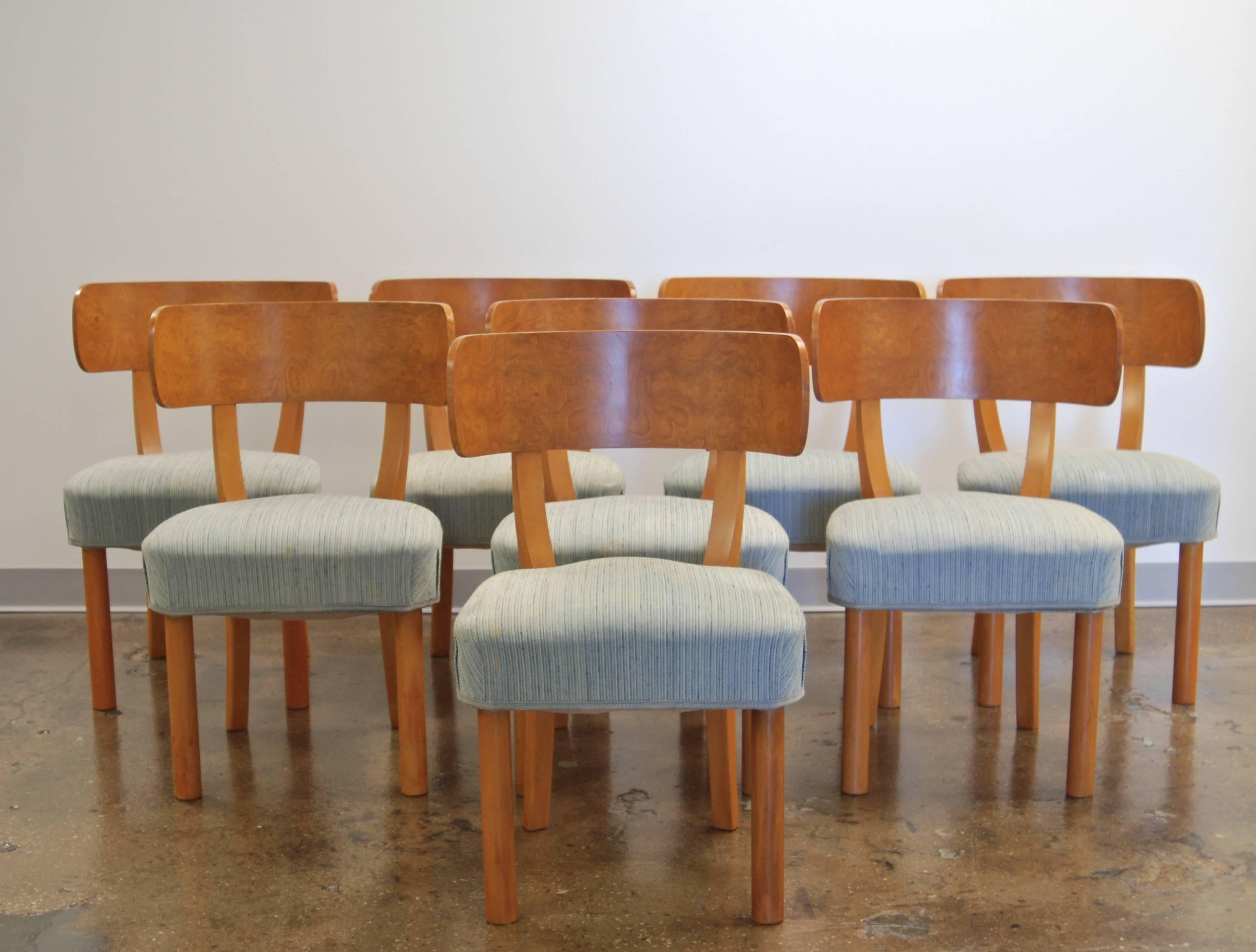 Set of eight dining chairs designed by Axel Einar Hjorth fro Nordiska Kompaniet, Model Birka, Sweden, circa 1930.
Reupholstery available upon request.
Matching dining table also available.
Literature: Cristian Bjork, Thomas Ekstrom, Eric Ericson