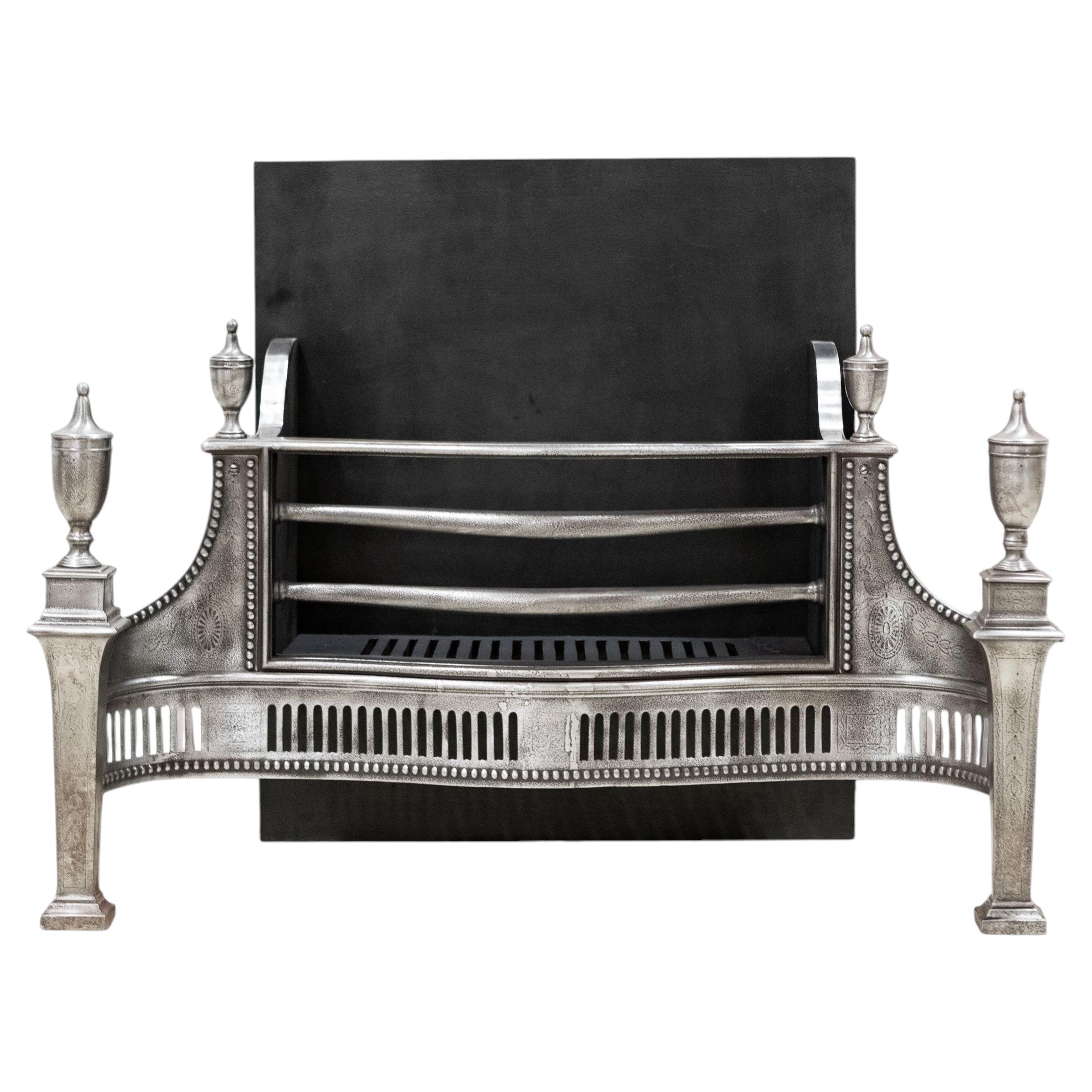 Large Antique Georgian polished Steel Fire Basket with Finials