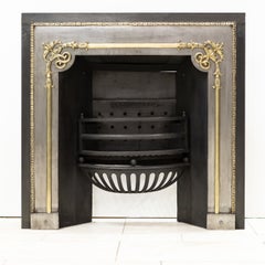 Antique Georgian Polished Hob Grate with Brass Mounts