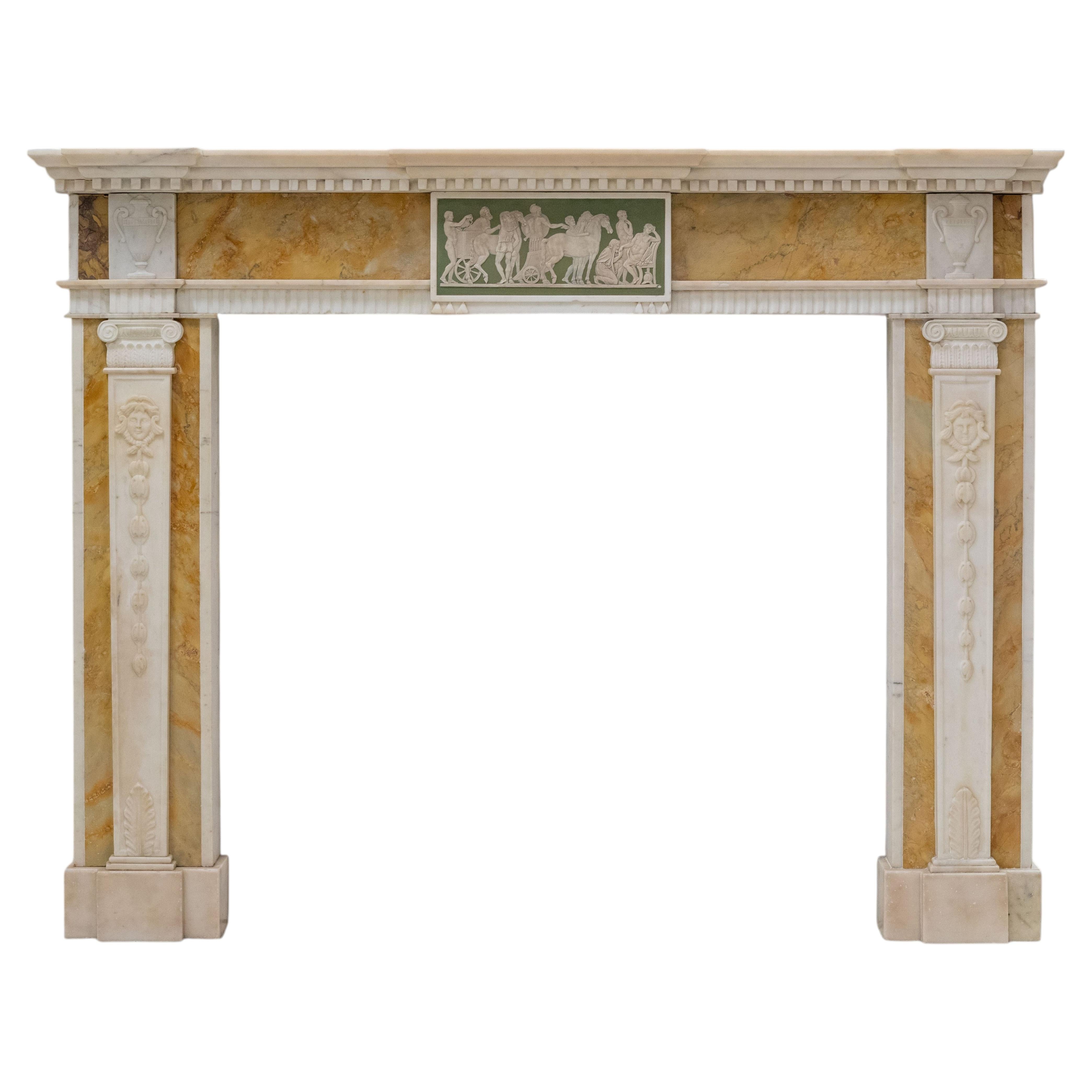 Antique Regency Statuary & Siena Marble Fireplace Surround with Wedgwood Plaque