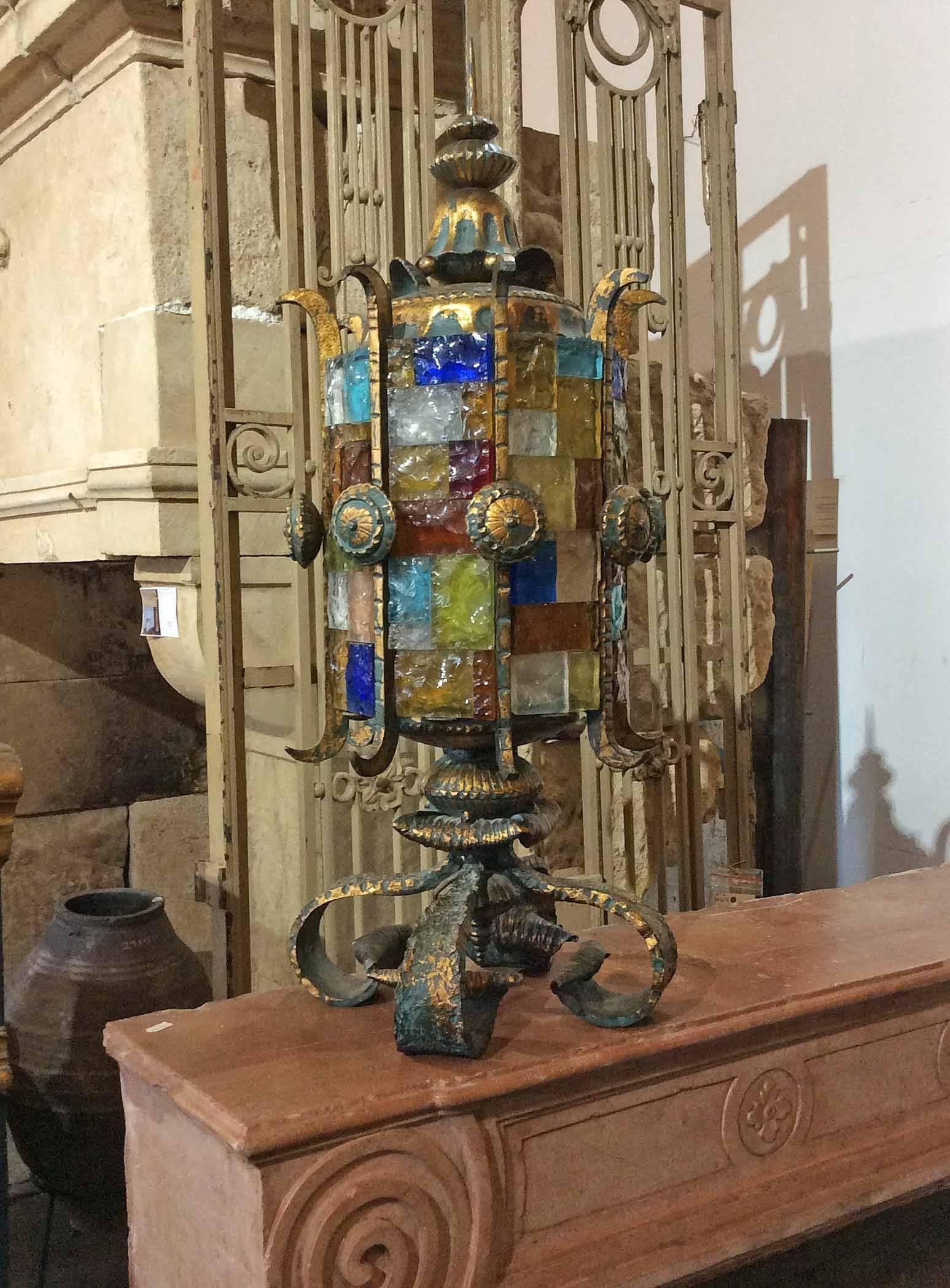 Cathedral lantern features magnificent thick blown glass, a wonderful accessory for your living areas. 

Origin: France 

circa Midcentury

 Measurements: 33