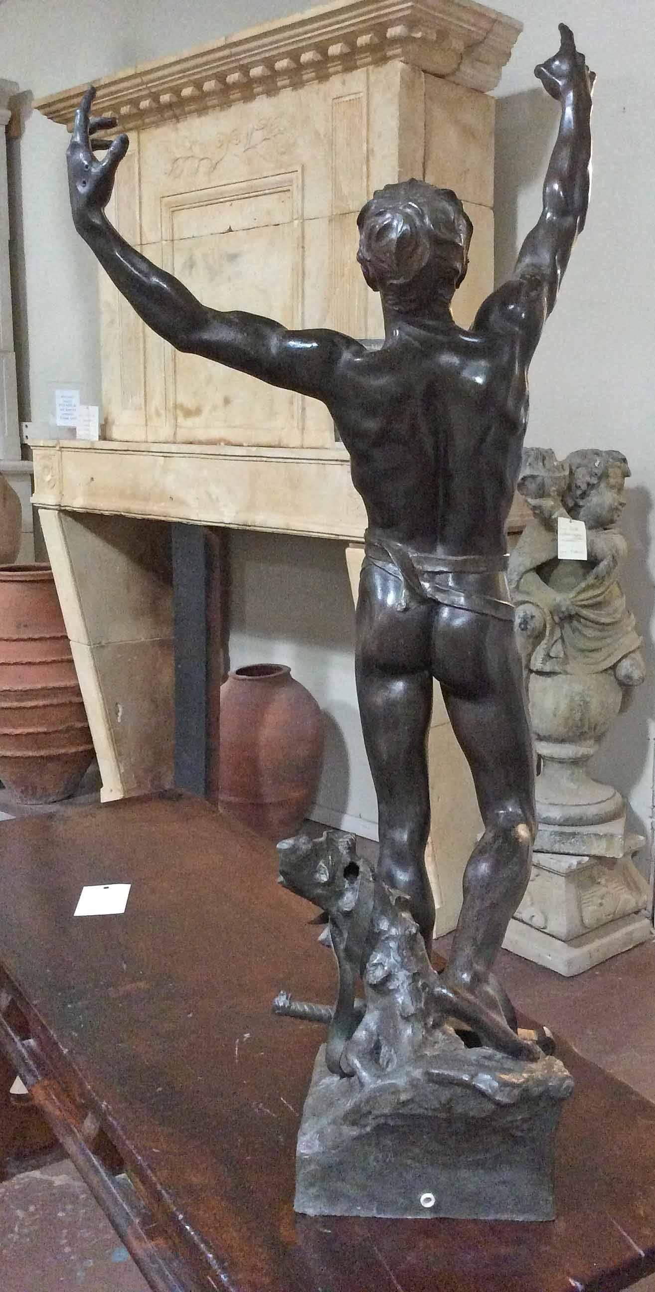 Signed Bronze Boy with Sword In Good Condition In Dallas, TX