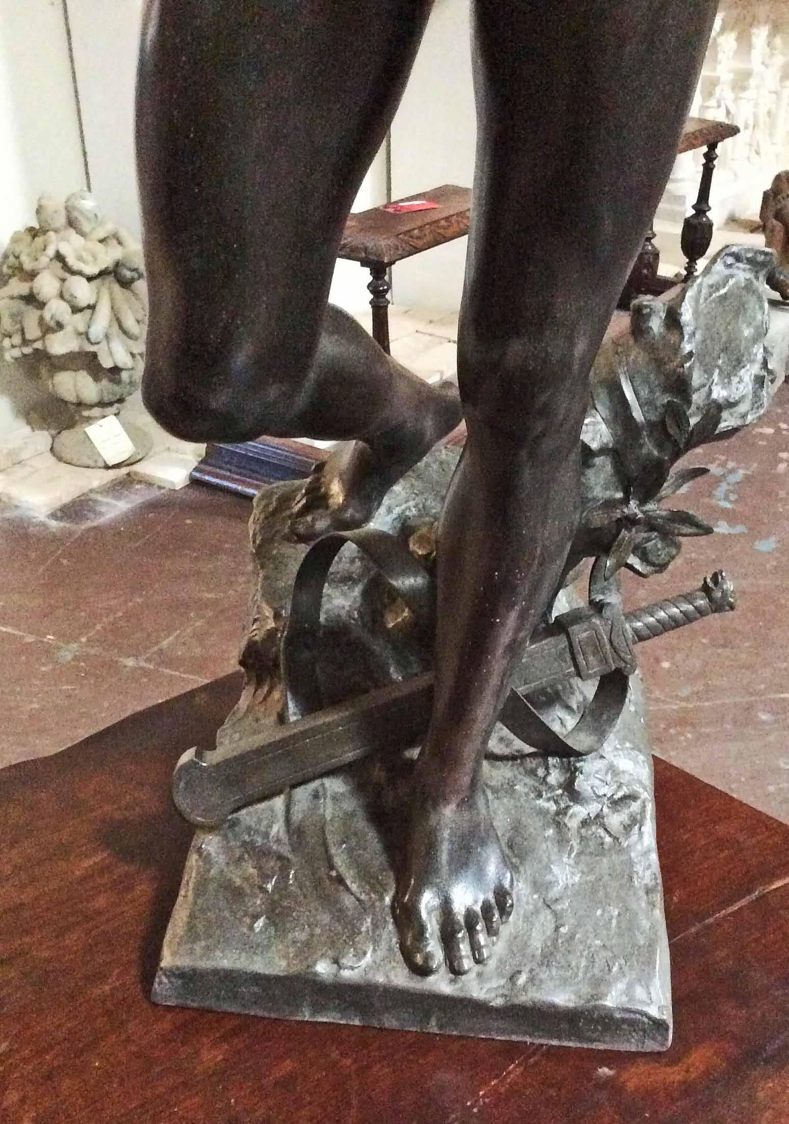 French Signed Bronze Boy with Sword