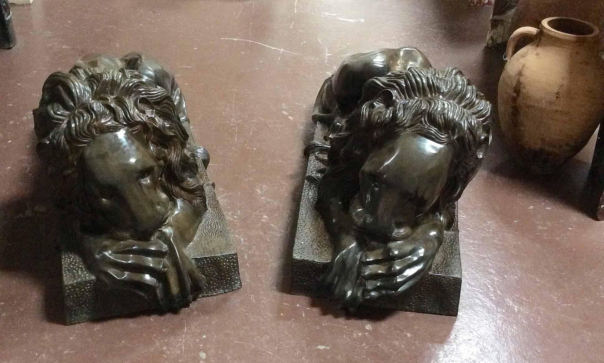 Pair of Antique Bronze Lion Sculptures 1