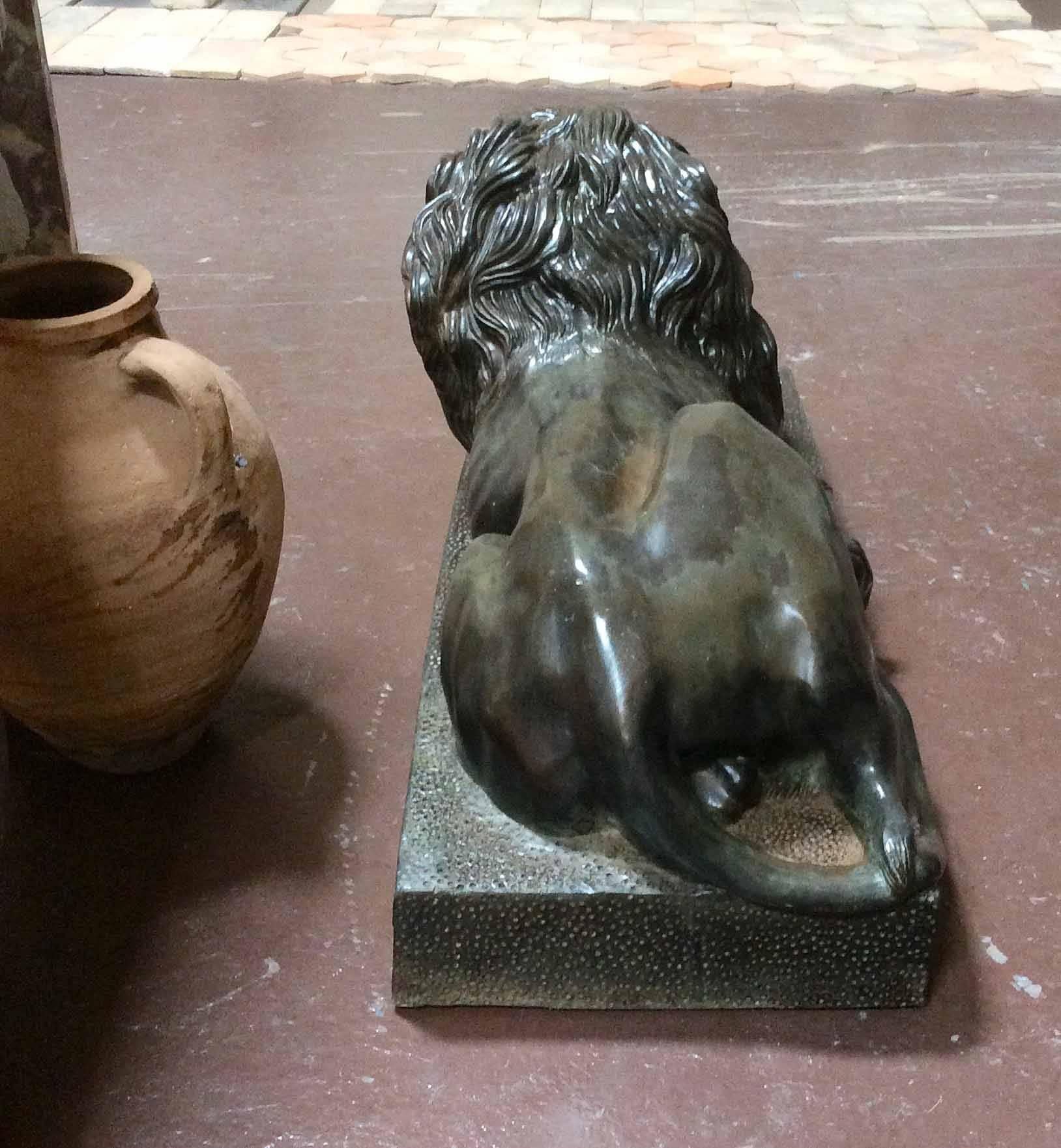 Pair of Antique Bronze Lion Sculptures In Good Condition In Dallas, TX