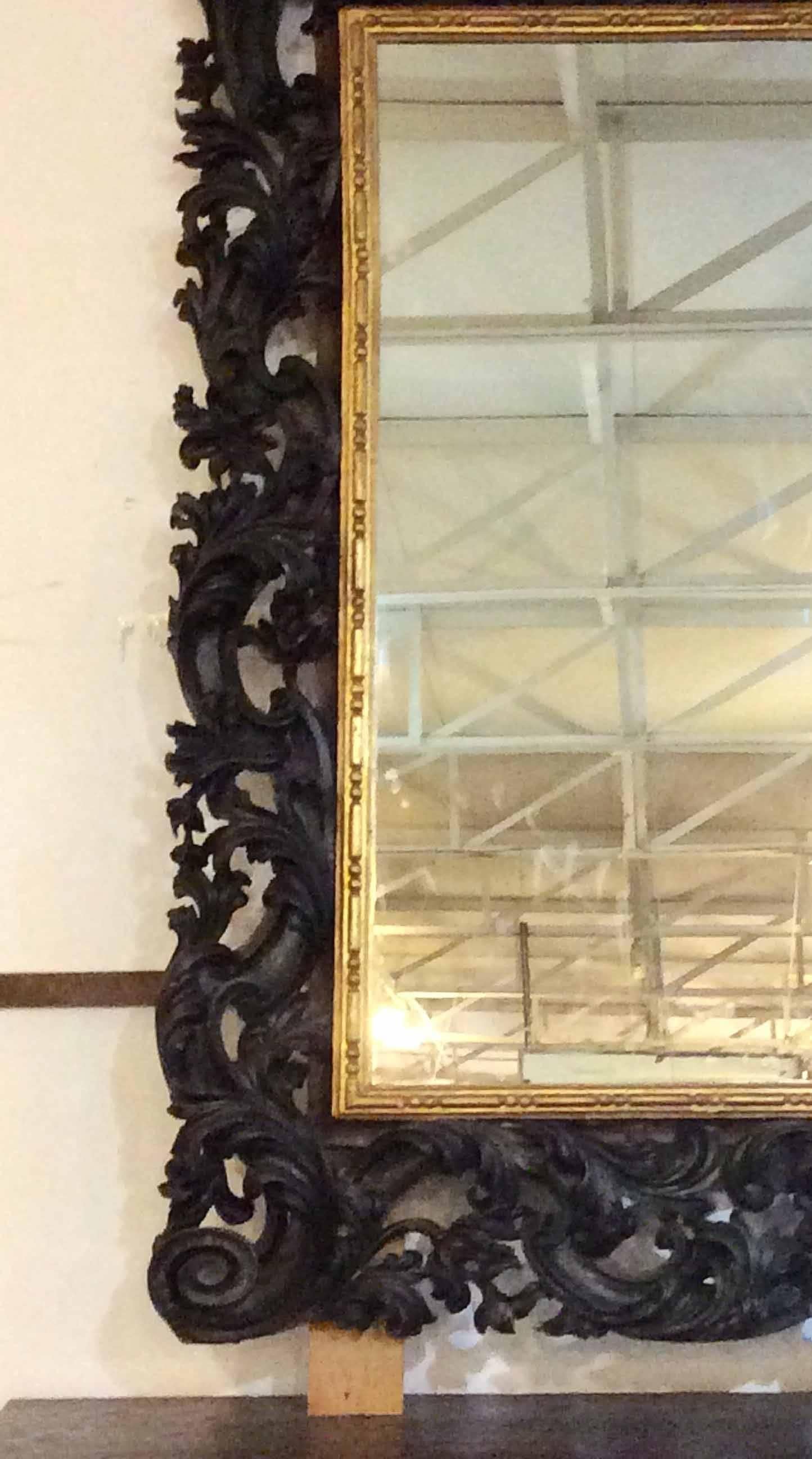 French Carved Wood and Parcel-Gilt Wall Mirror