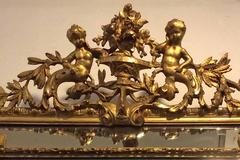 French Gold Gilt Mirror with Cherubs and Beveled Glass