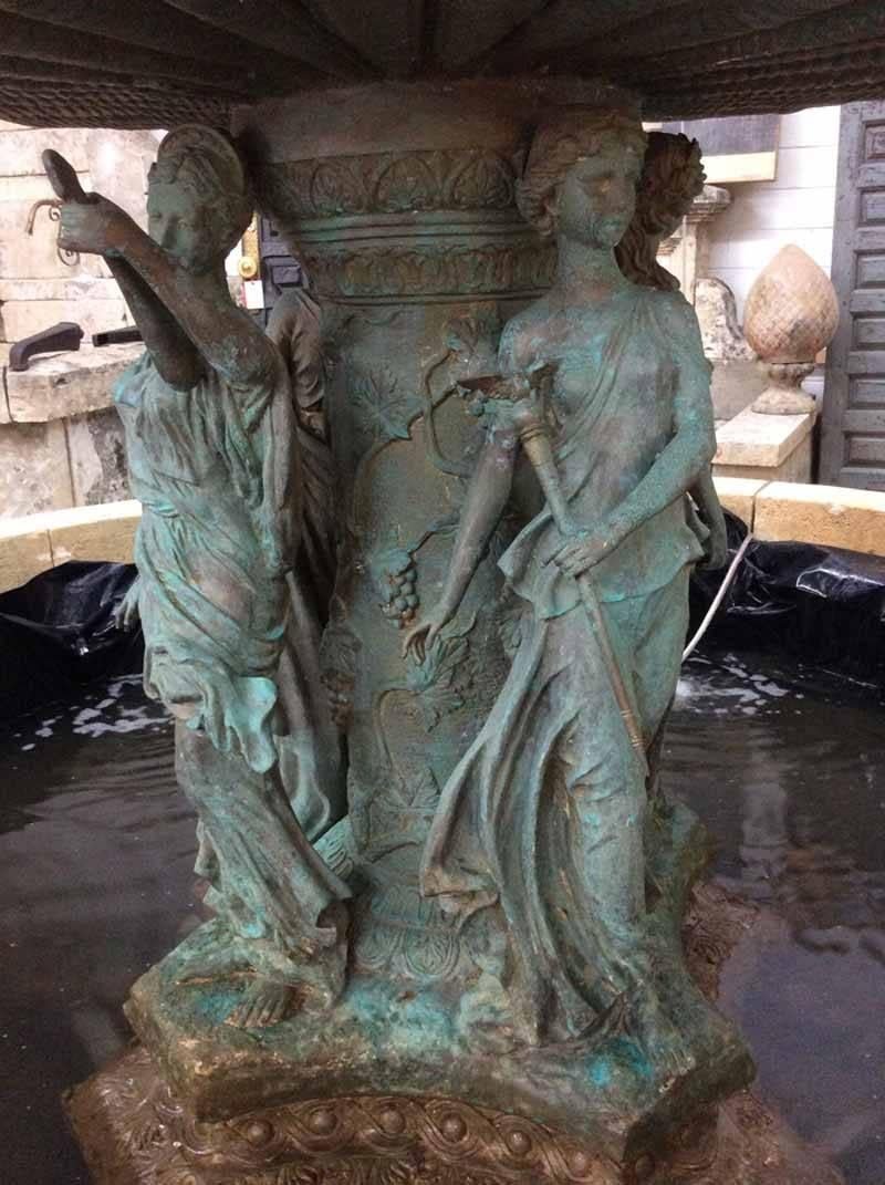 Contemporary Bronze Fountain with Lionhead Spouts