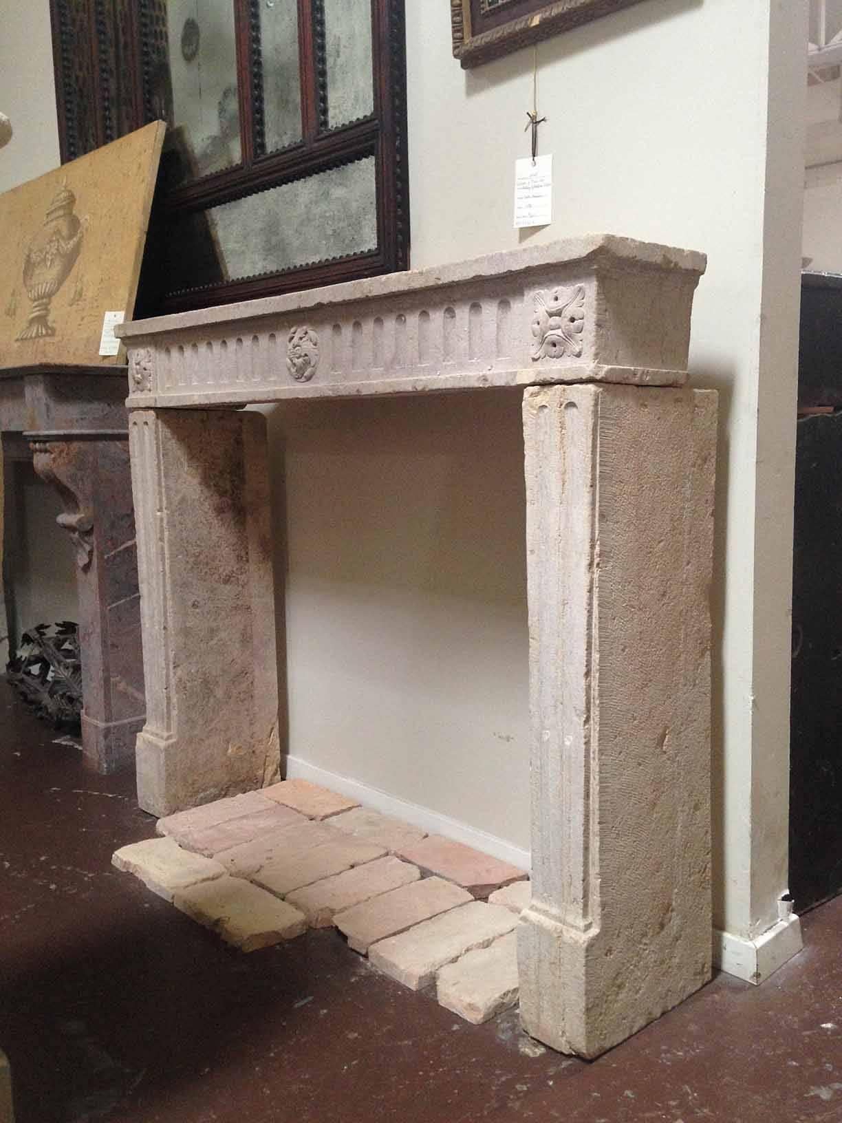 Louis XVI Style Antique Limestone Mantel In Good Condition In Dallas, TX