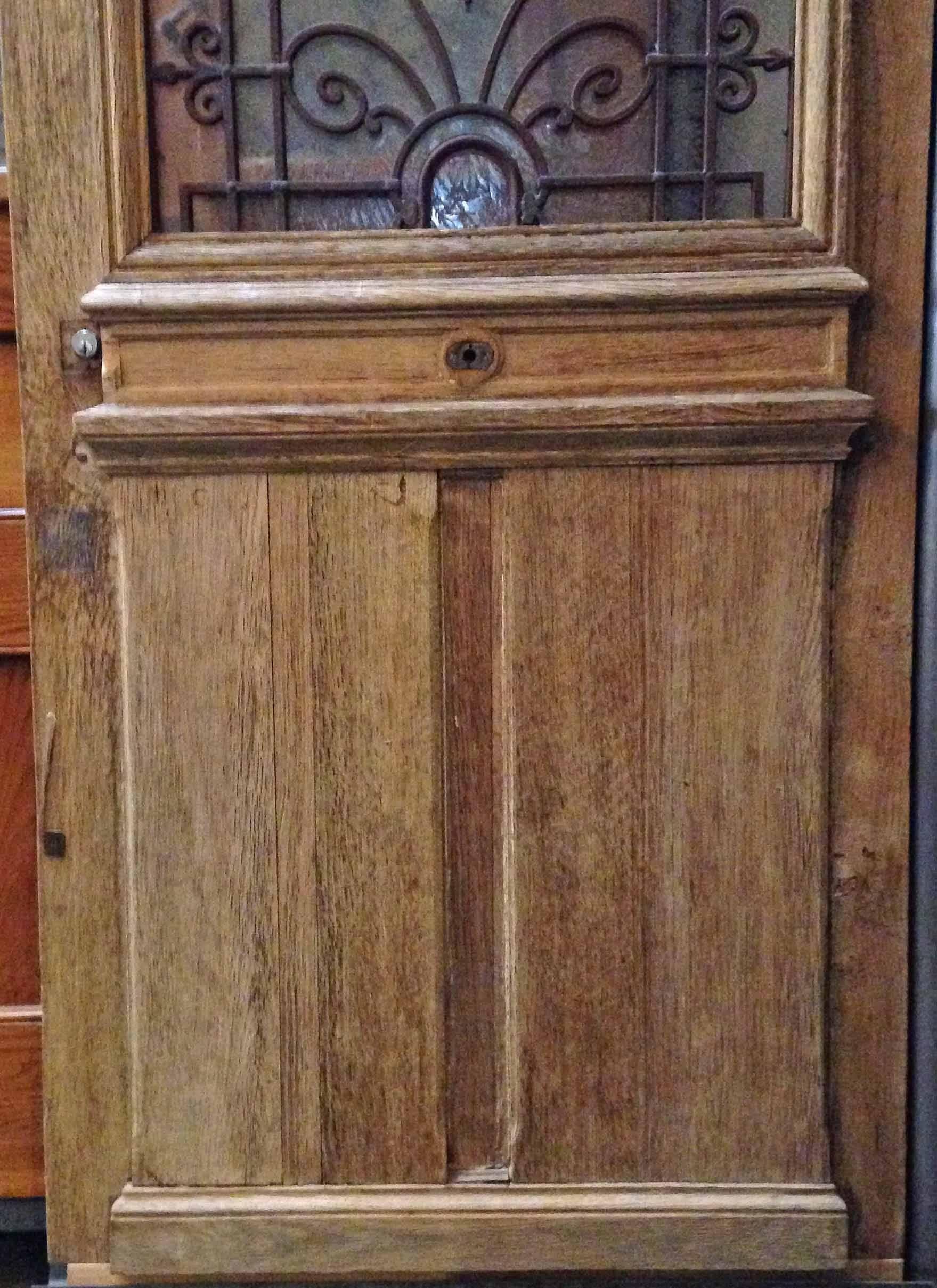 Greek Antique Single Door with Ironwork