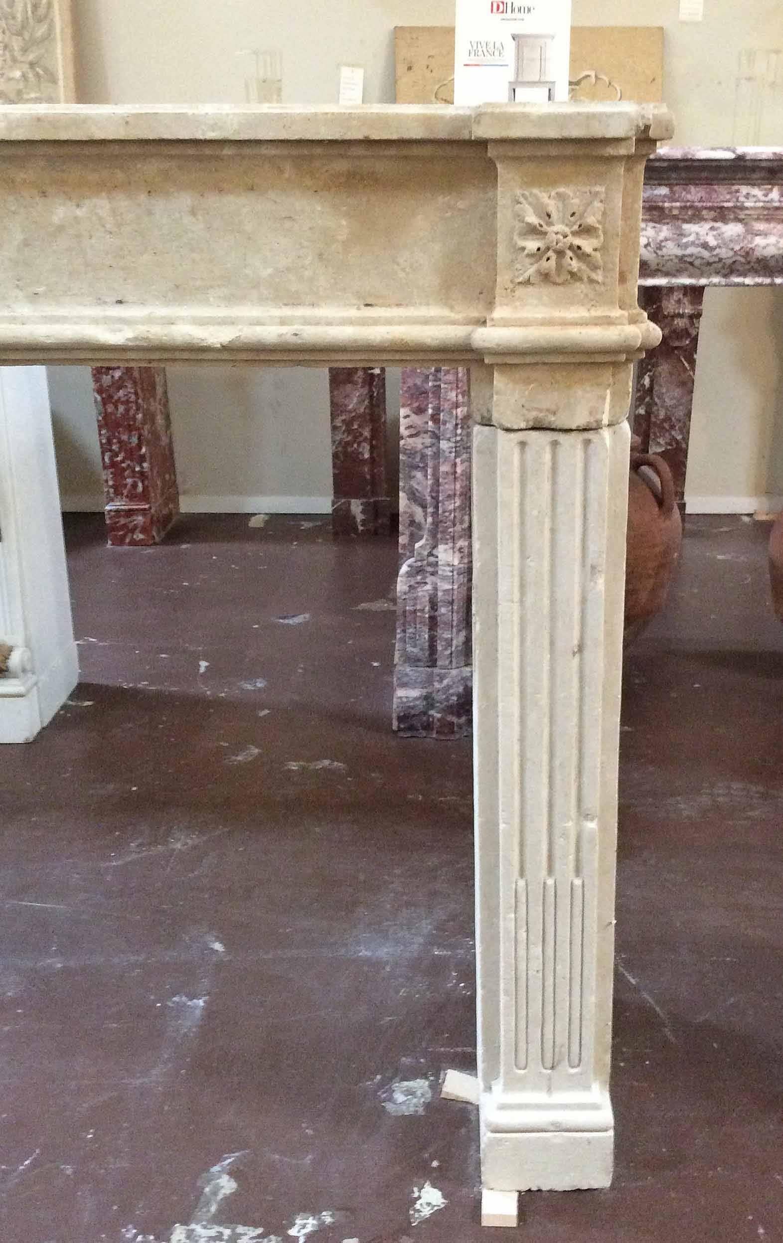 Mid 18th Century French Louis XVI Limestone Mantle In Excellent Condition In Dallas, TX