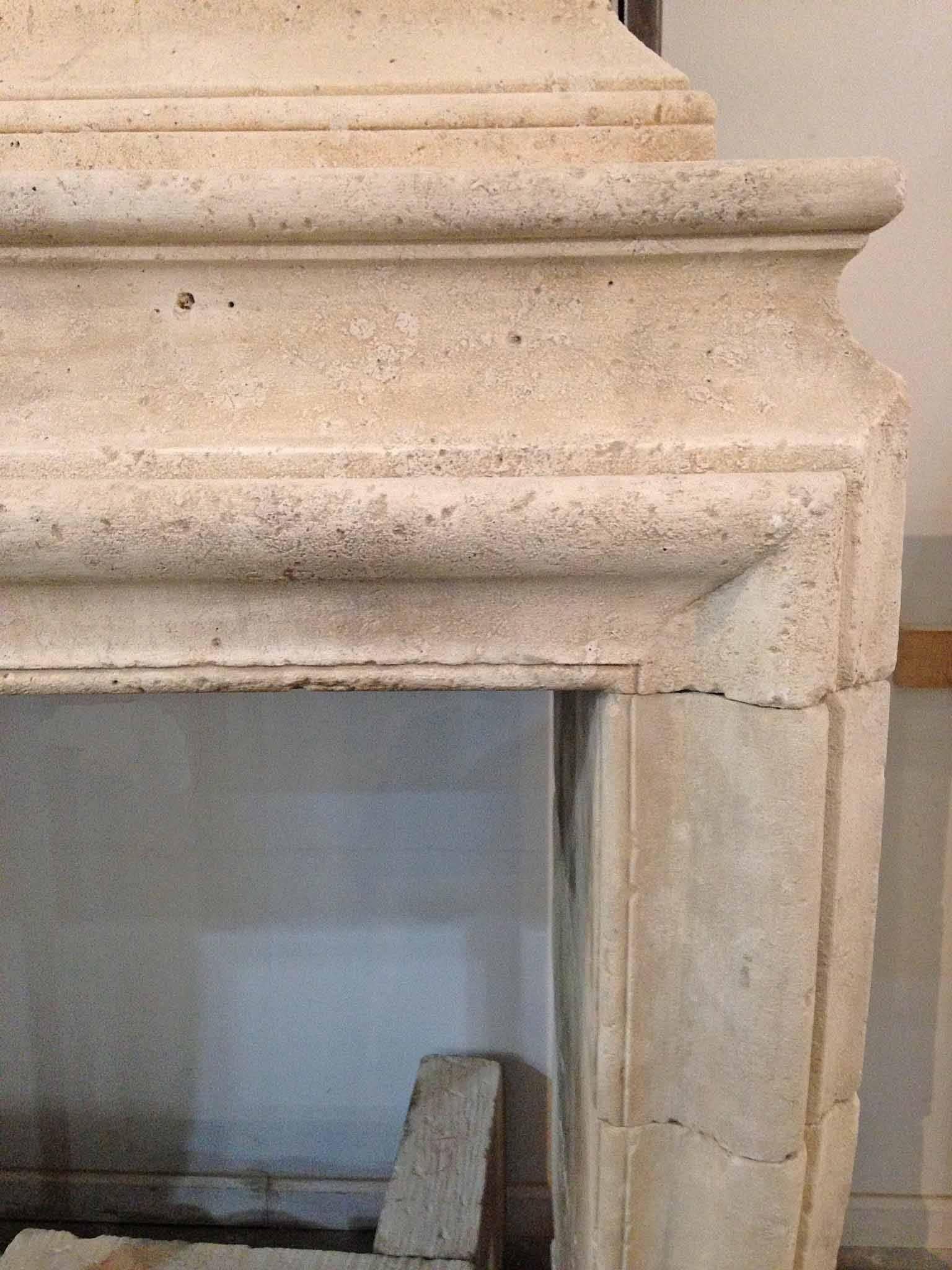 Antique Limestone Mantel with Double Trumeau, circa 1780 In Good Condition In Dallas, TX