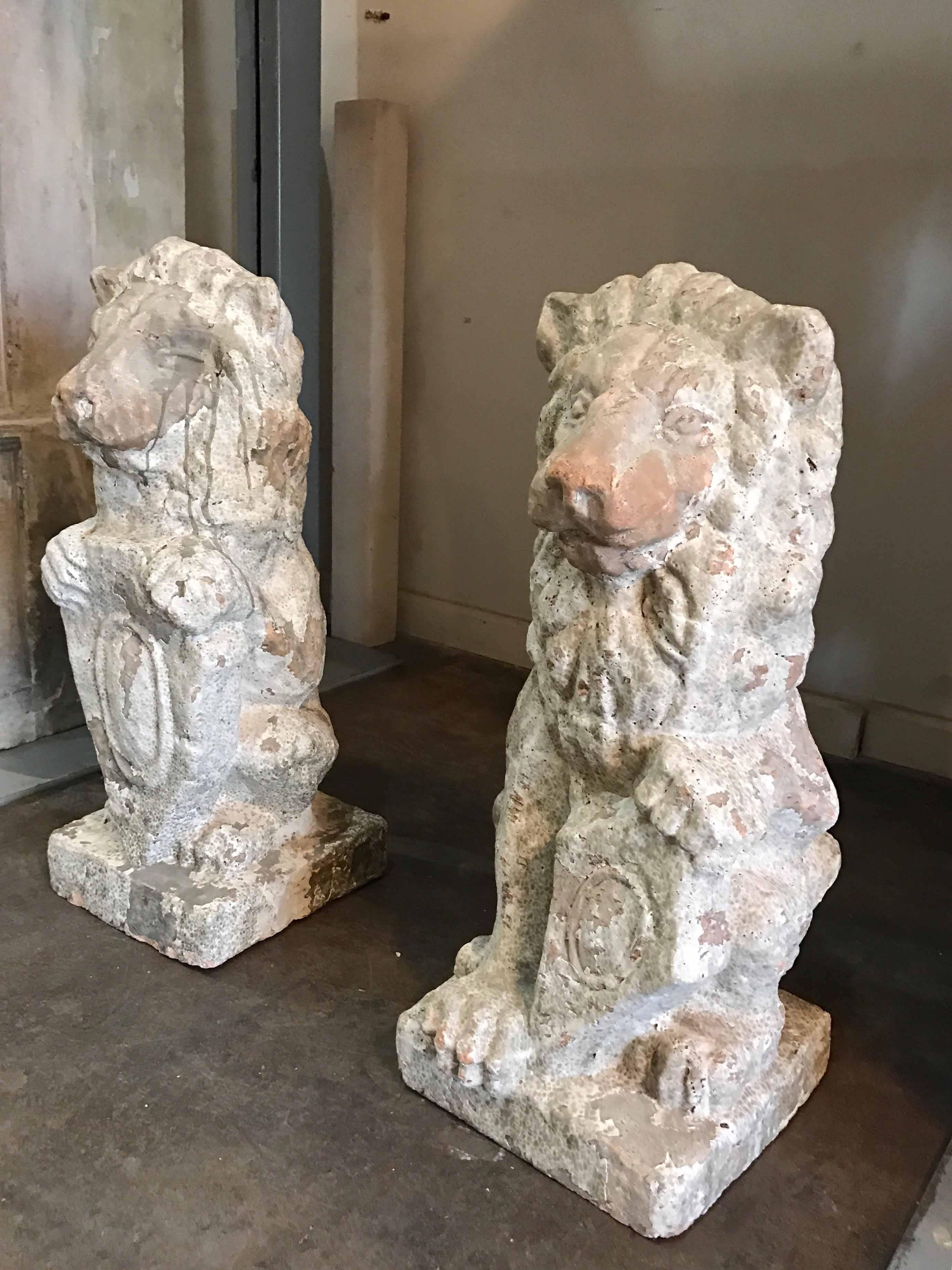 Pair of French Terracotta Lions 3