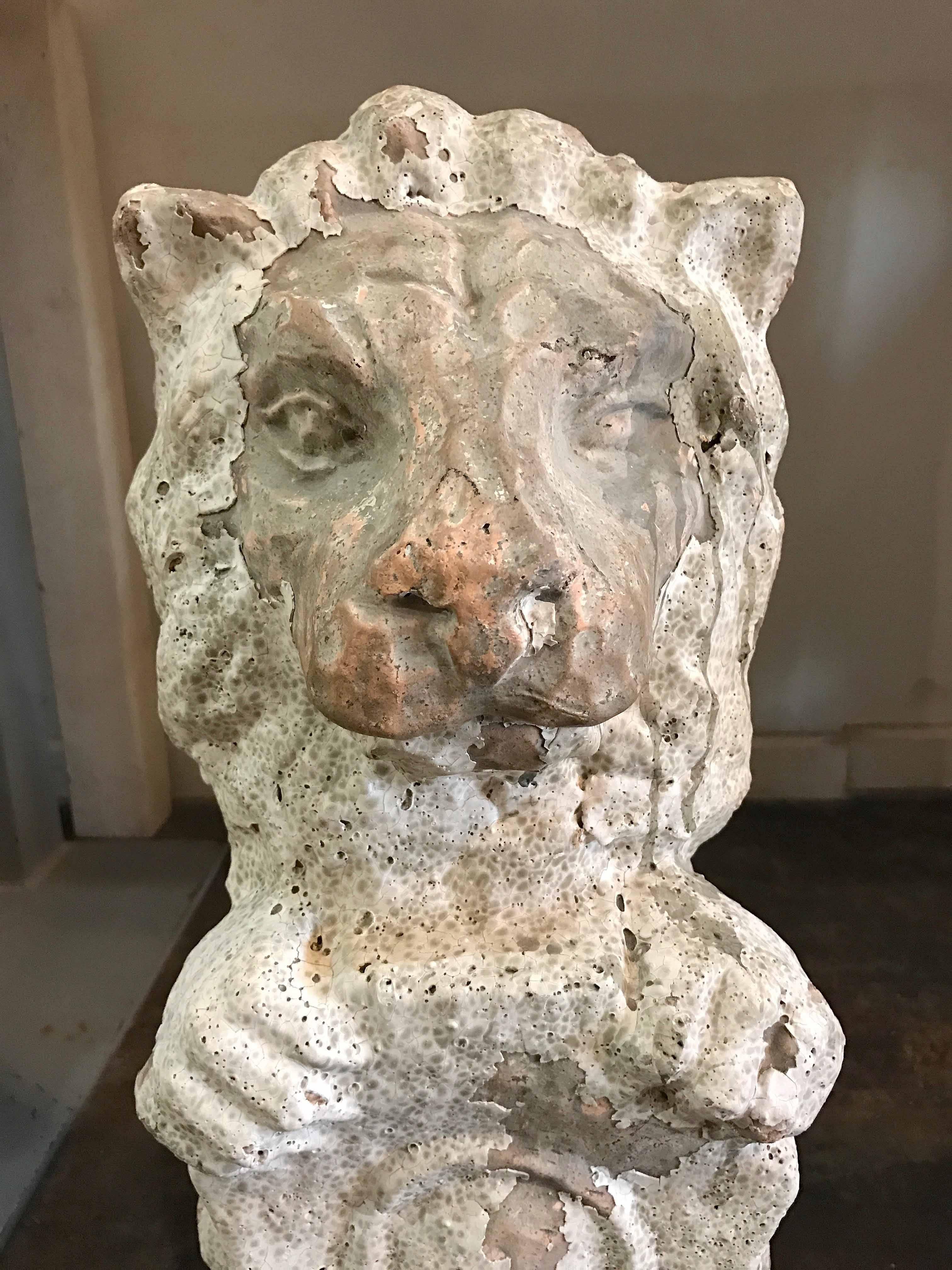 Pair of French Terracotta Lions In Good Condition In Dallas, TX