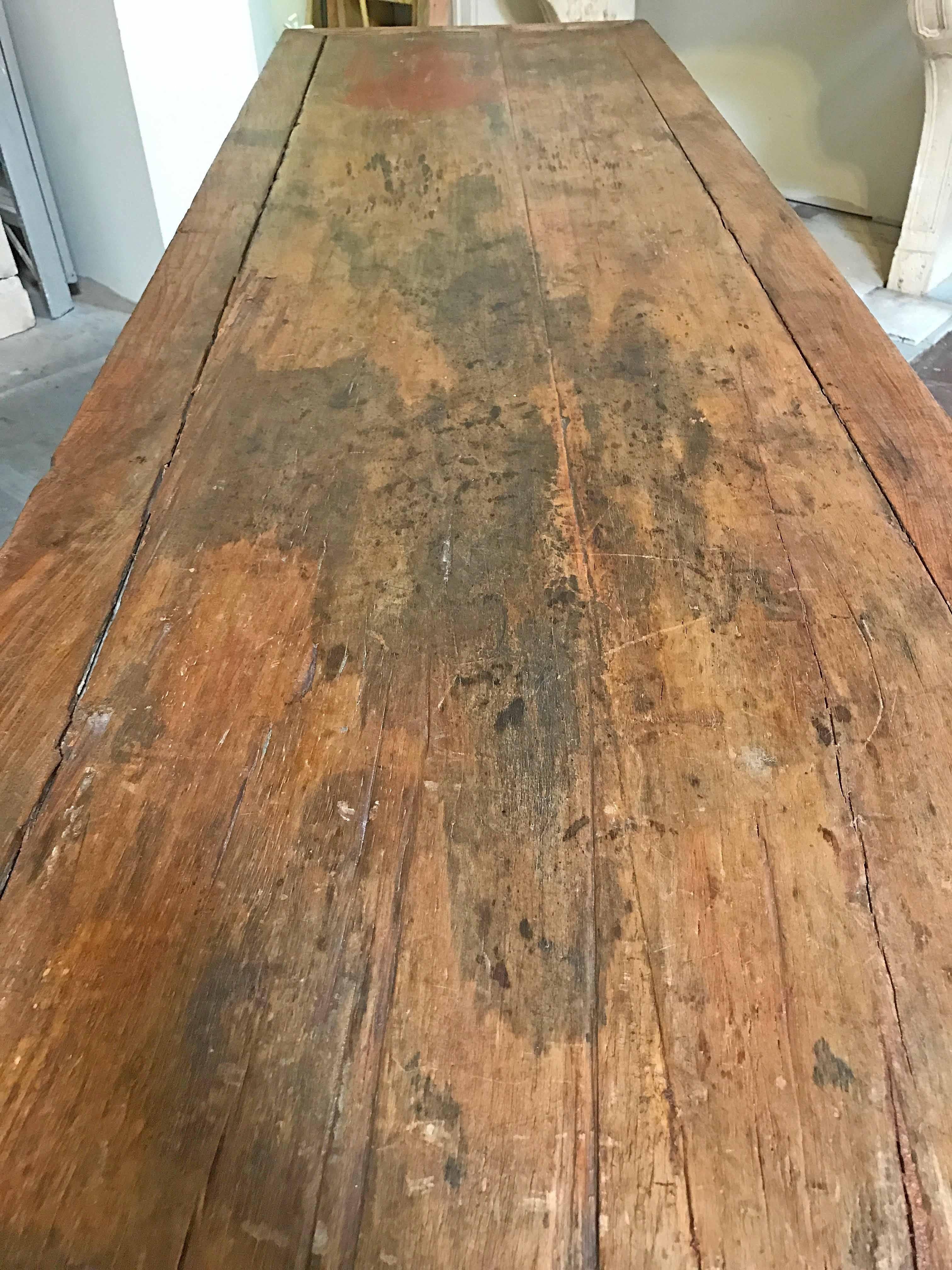 Altar Table with Remnant Original Red Paint, circa 1820 In Good Condition In Dallas, TX
