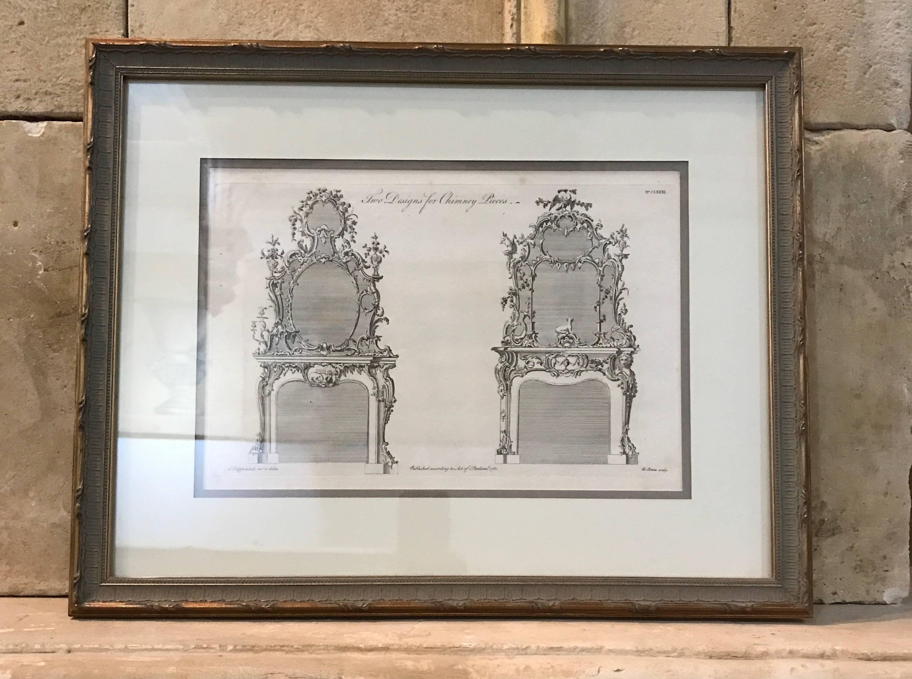 Set of Four Chippendale Framed Design Book Engravings, circa 1760 In Good Condition For Sale In Dallas, TX