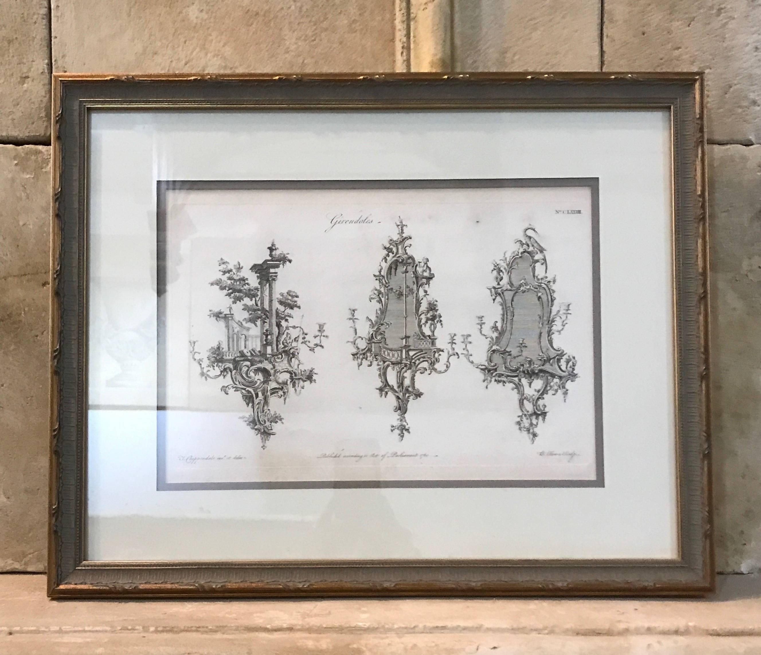 18th Century Set of Four Chippendale Framed Design Book Engravings, circa 1760 For Sale