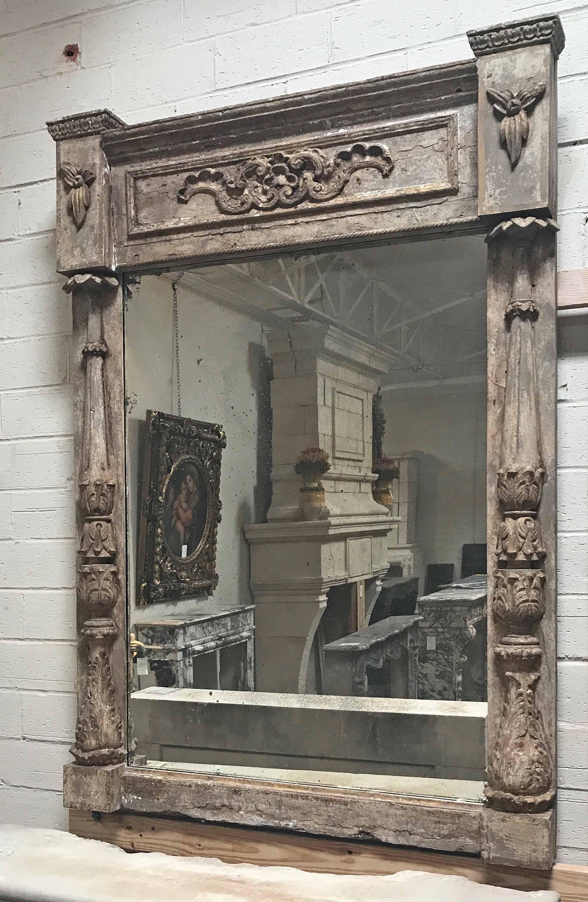 19th Century Antique Architectural Parcel-Gilt Framed Mirror, circa 1850 For Sale