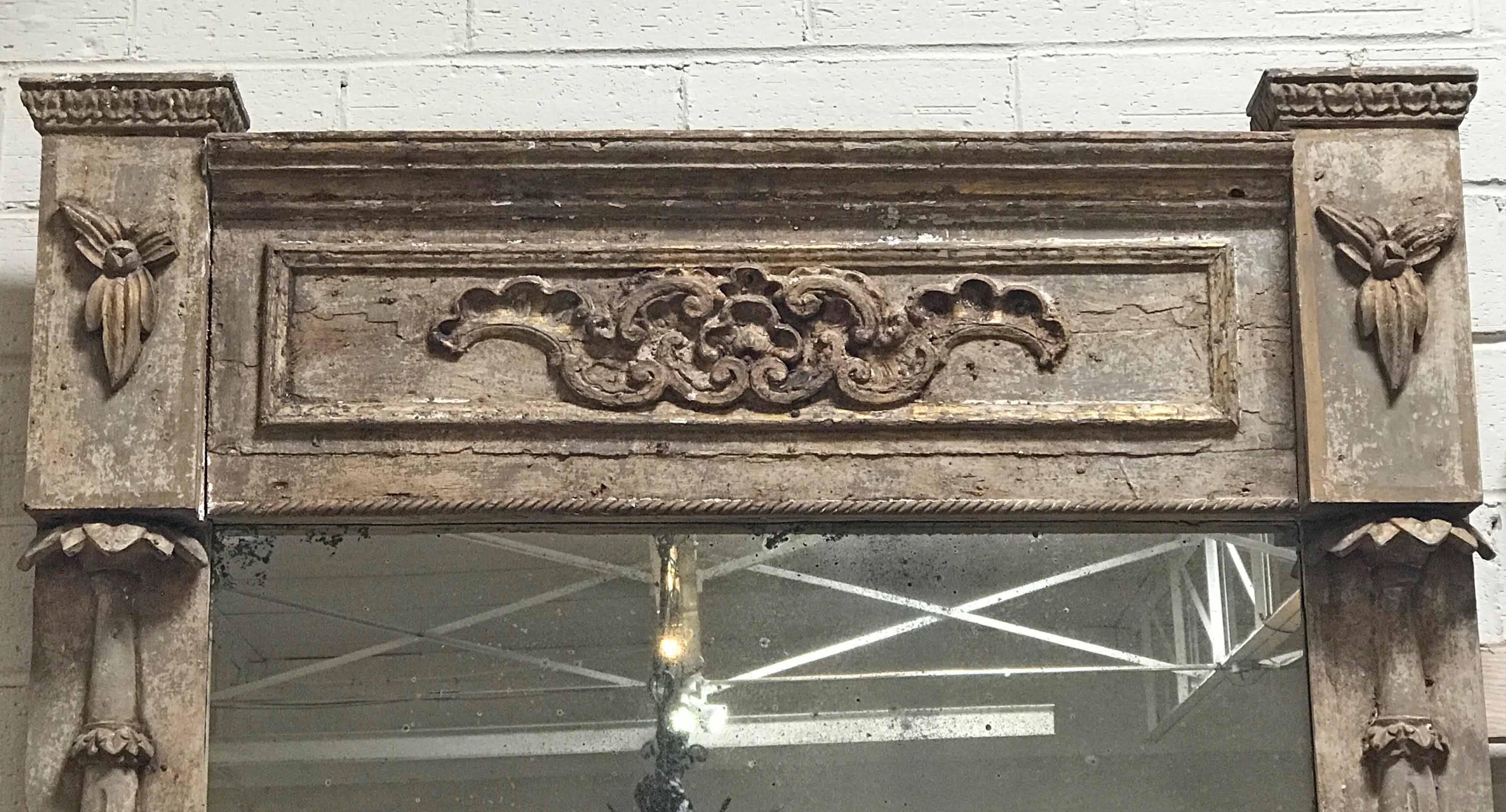 Swedish Antique Architectural Parcel-Gilt Framed Mirror, circa 1850 For Sale