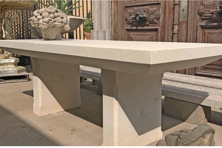 Contemporary HandCarved Limestone Table For Sale at 1stDibs