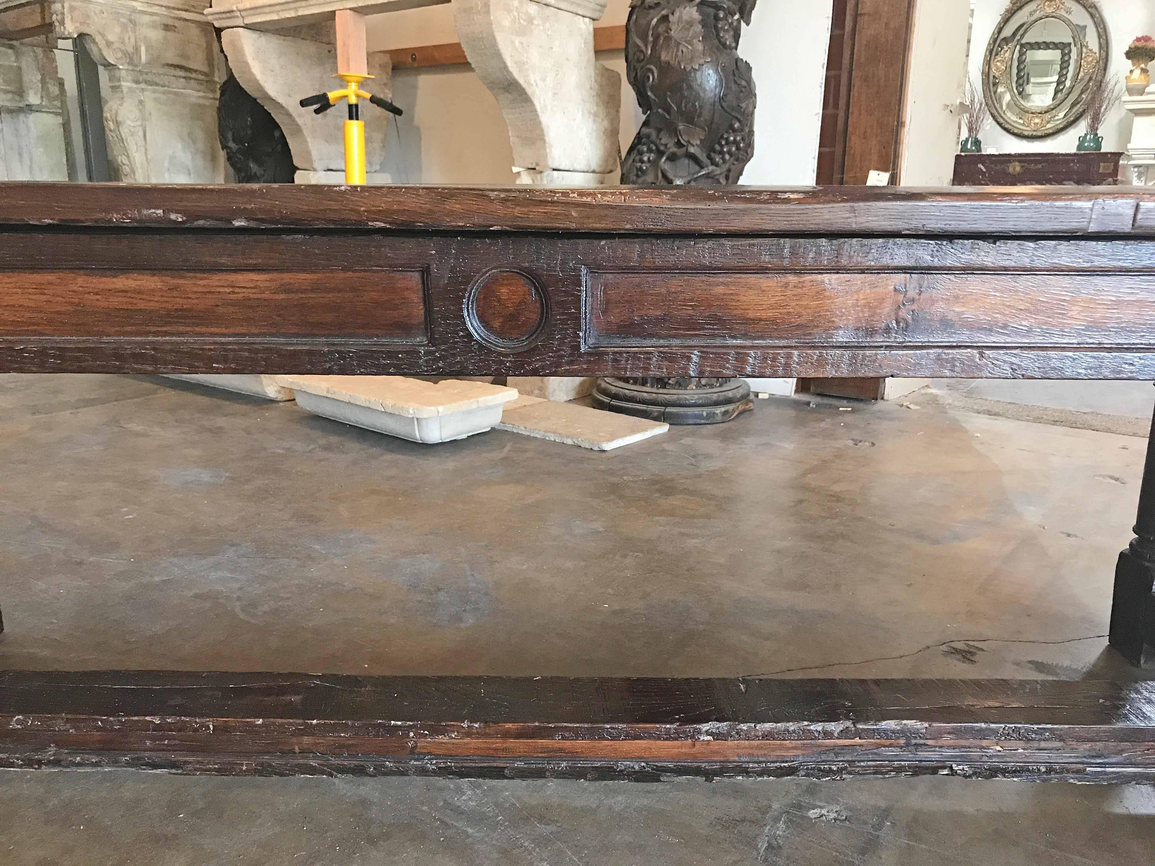 Antique Oak Farm Table, circa 1850 In Distressed Condition In Dallas, TX