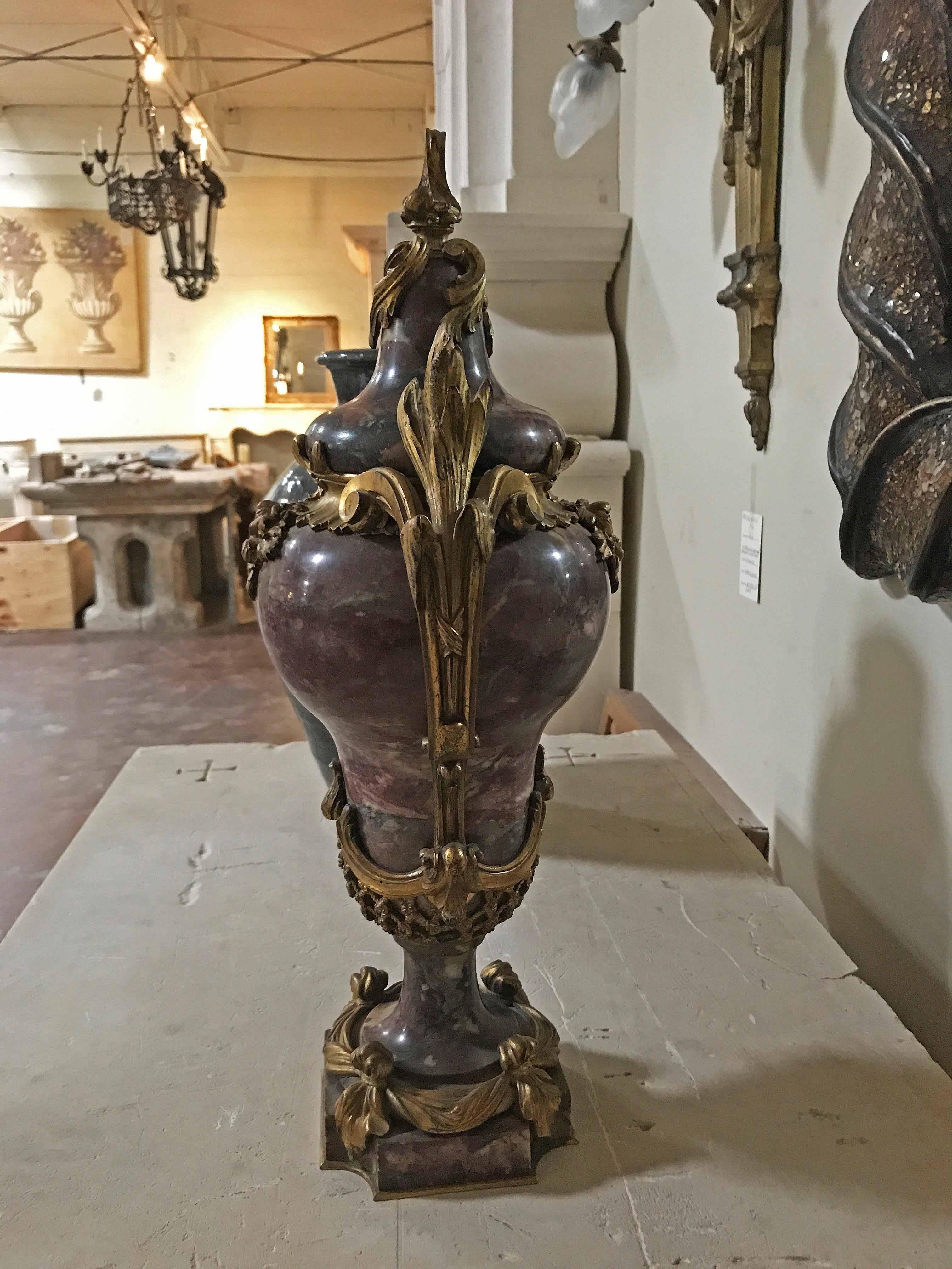 Pair of Bronze and Marble Cassolettes, circa 1820 In Good Condition In Dallas, TX