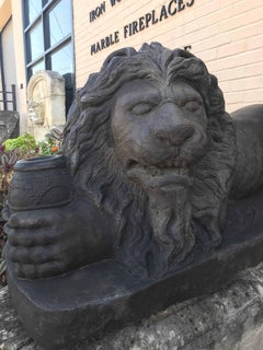 Pair of Antique Limestone Lions, circa 1850