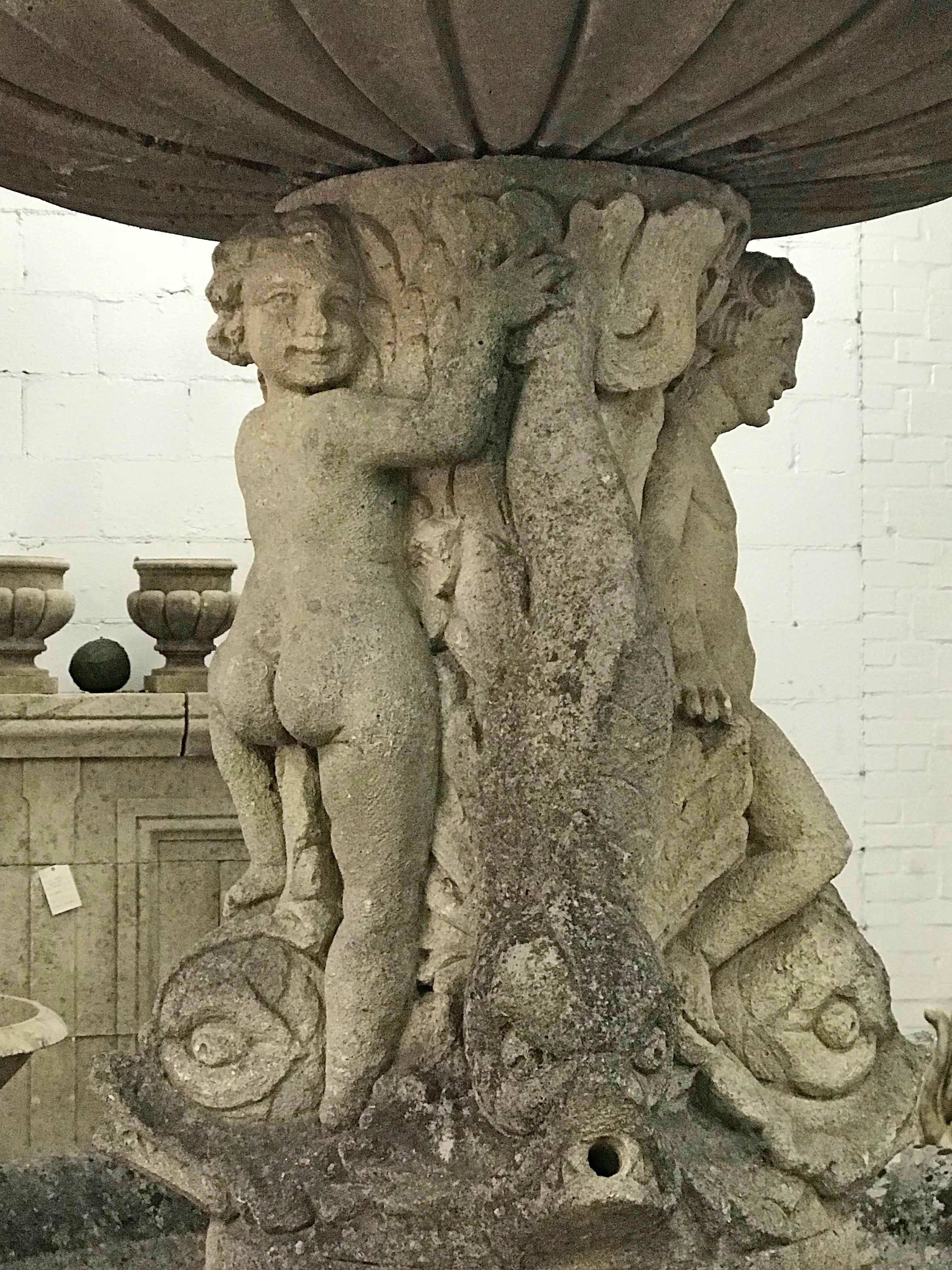 Enormous Hand-Carved Antique Limestone Fountain, circa 1850 In Good Condition In Dallas, TX