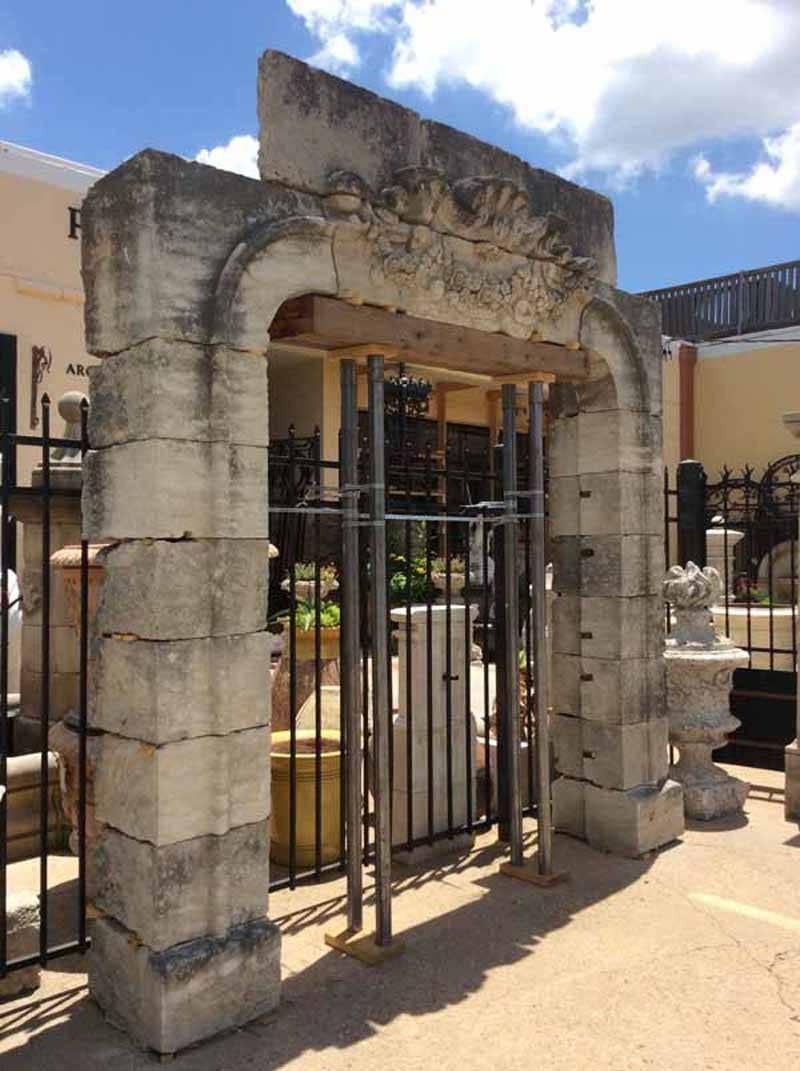 18th Century stone entry reclaimed from a chateau in southern France. This massive limestone entry would be a perfect on a large garden estate. 

Origin: France

 circa 1800s.