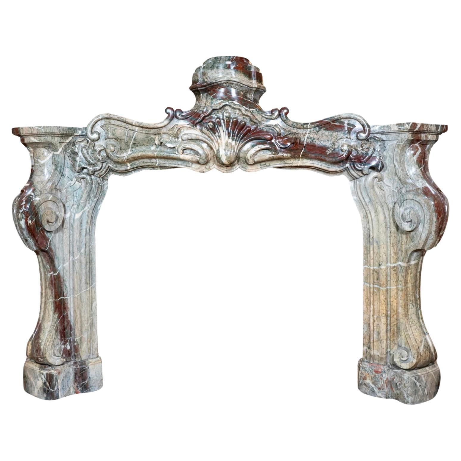 French Ribboned Campan Marble Mantel For Sale