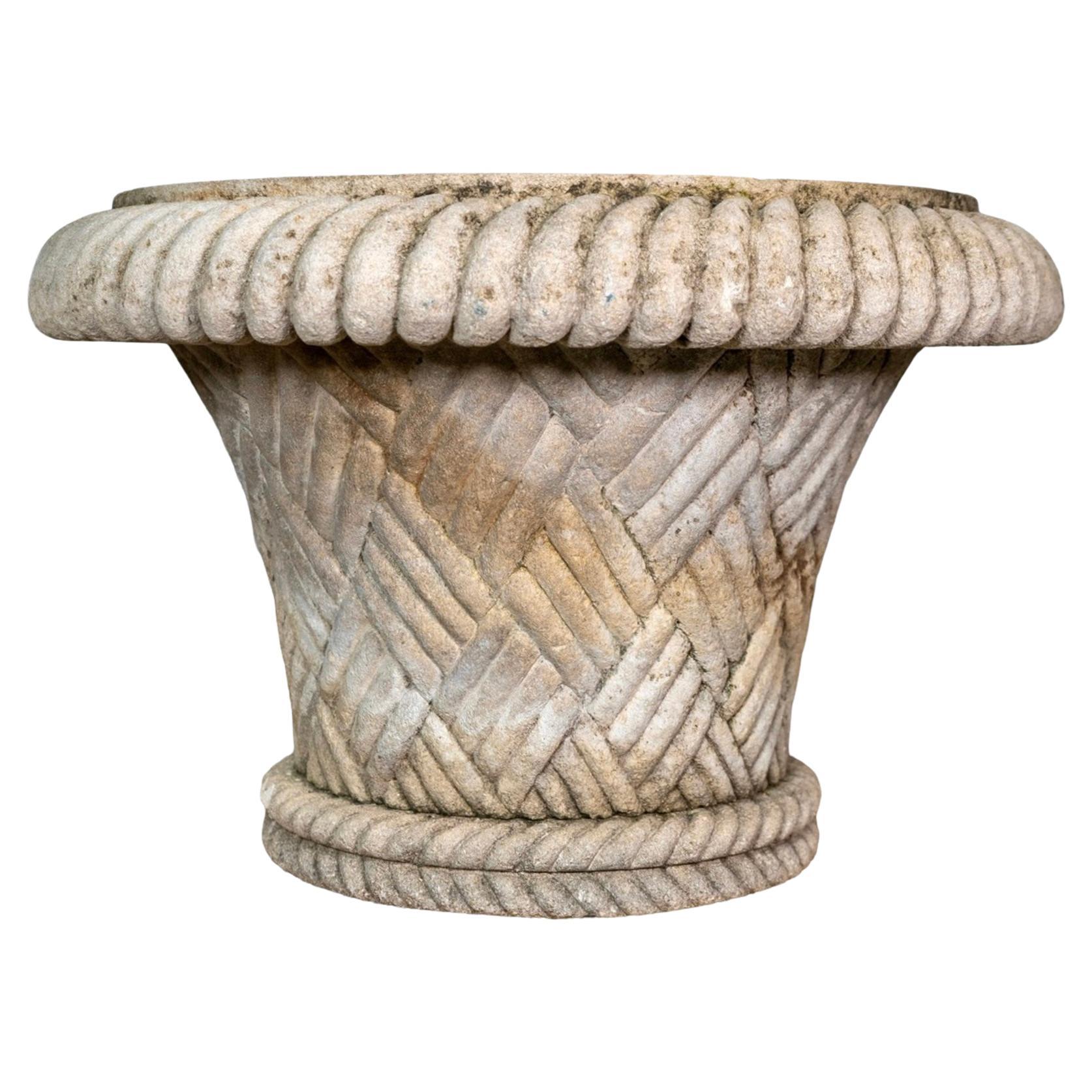 French Limestone Woven Planter For Sale