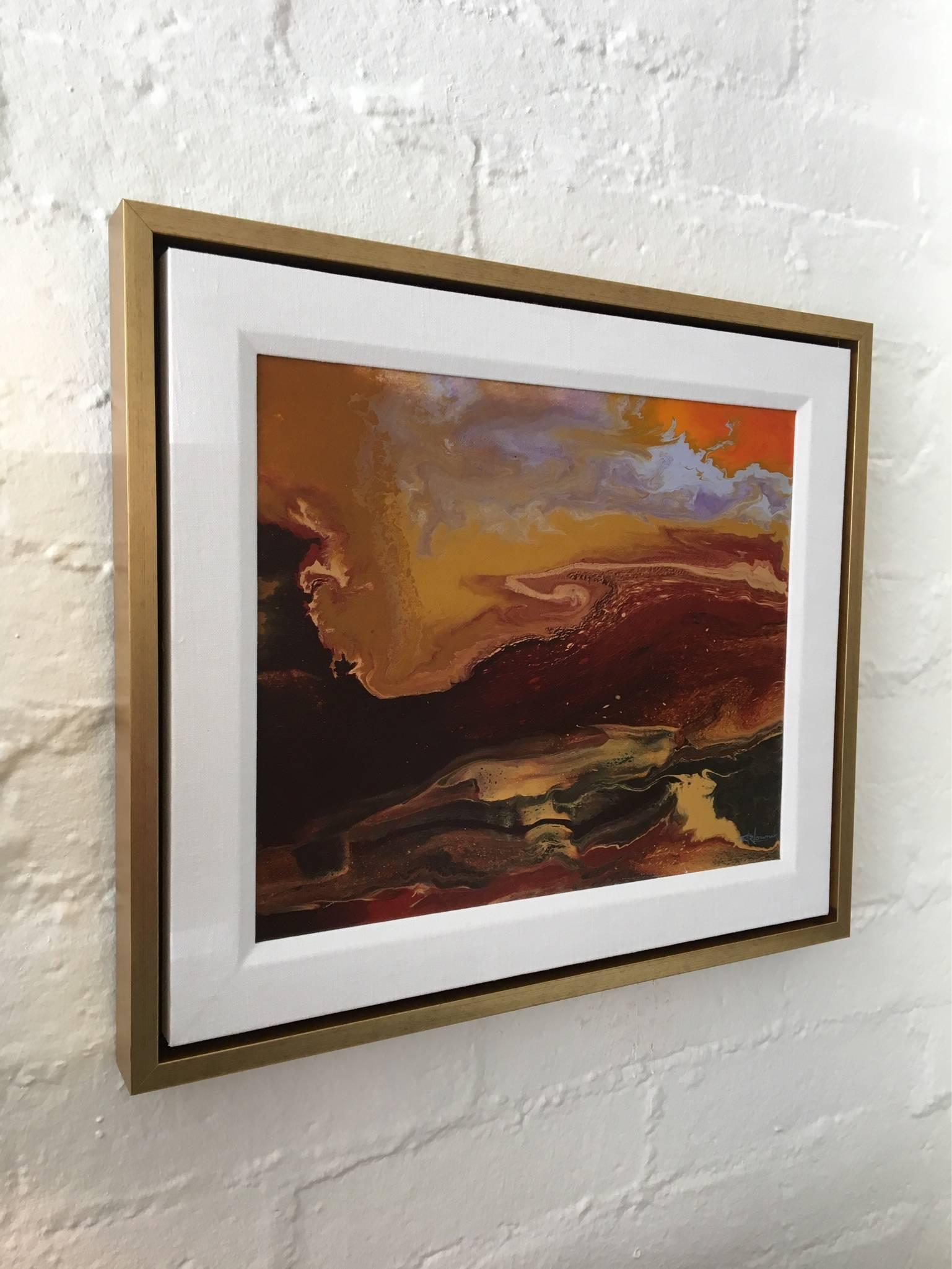 A beautiful 1970s acrylic on canvas abstract painting by American listed artist Ted Lownik. Newly framed with a wood gilded frame. Signed on the right lower corner.
Dimension: 23.5