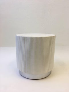 White Lacquer and Brushed Aluminium Drum Side Table by Steve Chase