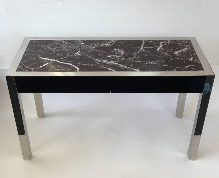 Late 20th Century Polished Stainless Steel and Marble Console with Drawers by Pace Collection For Sale
