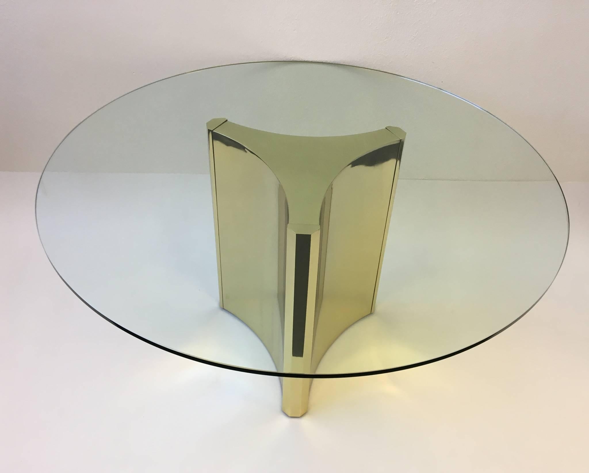 Modern Polished Brass and Glass Dining Table by Mastercraft