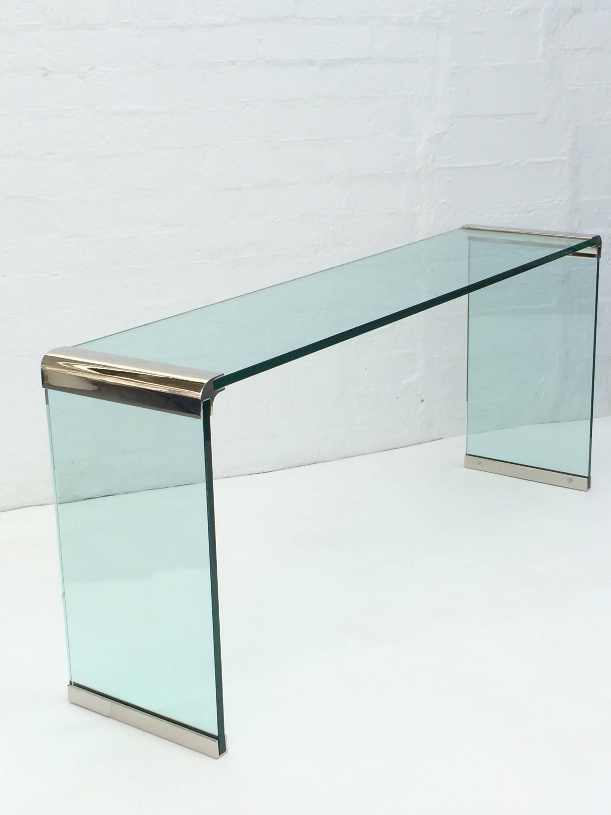 Modern Nickel and Glass Console Table by Leon Rosen for Pace Collection