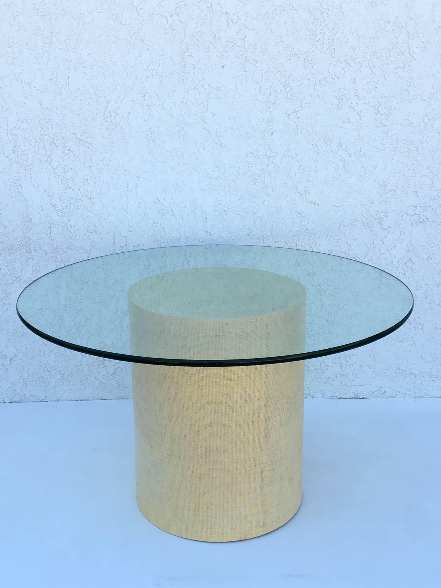 Late 20th Century Grasscloth and Glass Dining Table by Steve Chase For Sale