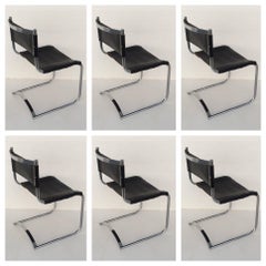 Set aus sechs Esszimmerstühlen aus Chrom und Sattelleder, CY Mann zugeschrieben