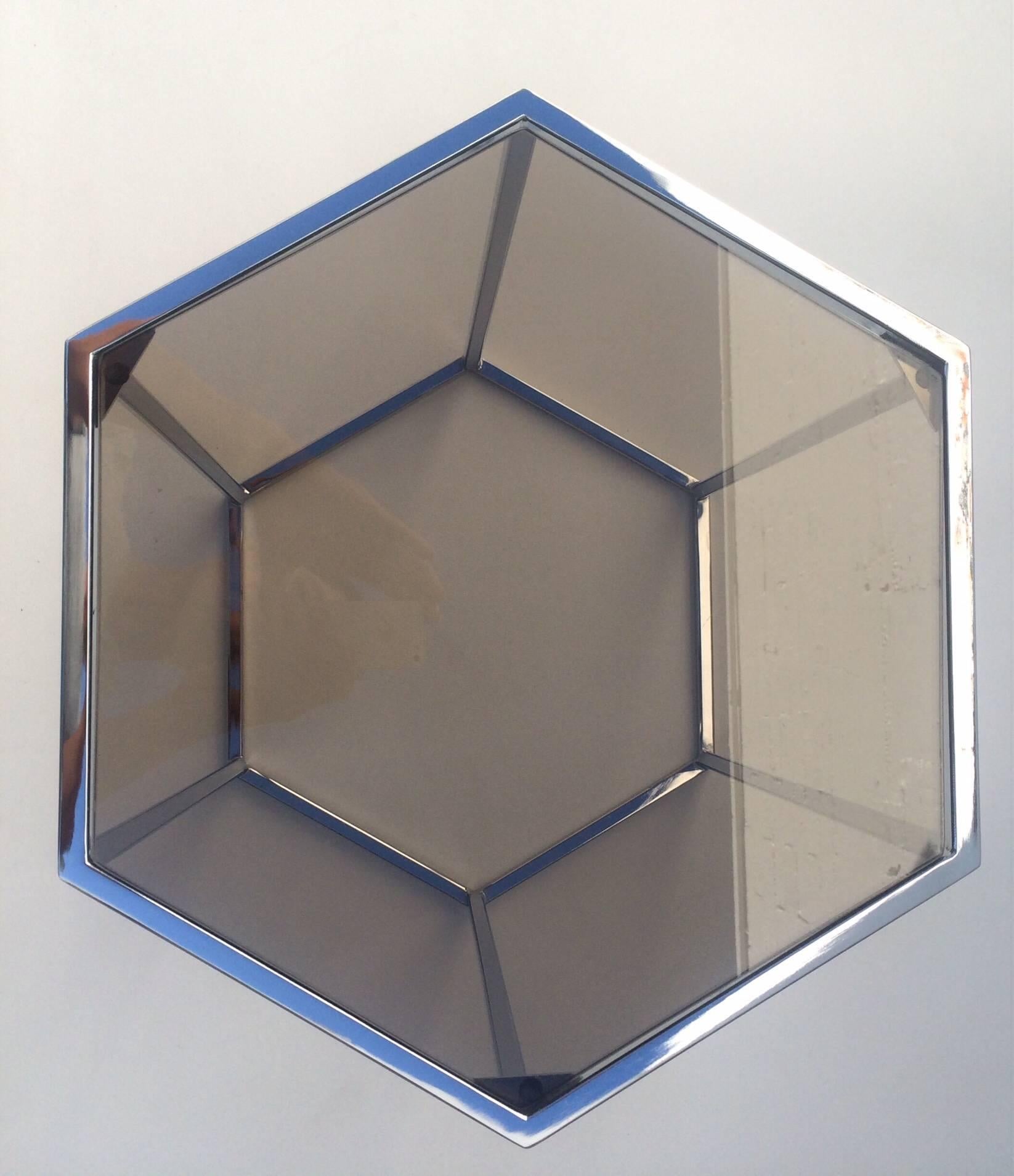Modern Polished Chrome and Smoked Glass Hexagon Side Table by Milo Baughman