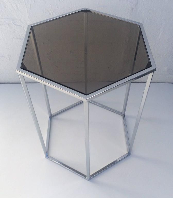 Polished Chrome and Smoked Glass Hexagon Side Table by Milo Baughman at