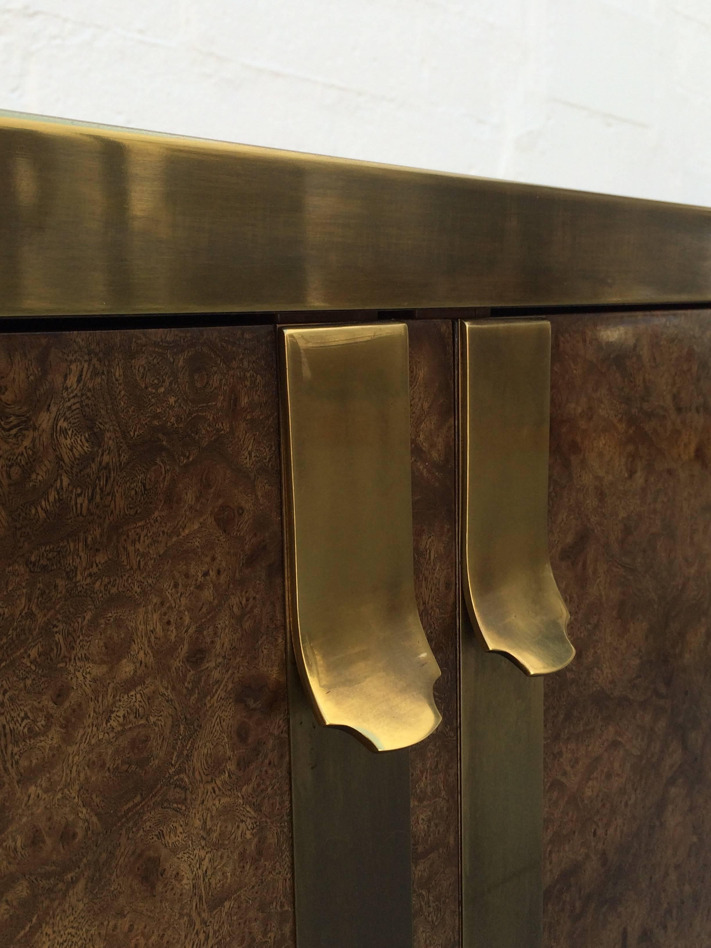 Late 20th Century Burlwood and Aged Brass Credenza by Mastercraft 